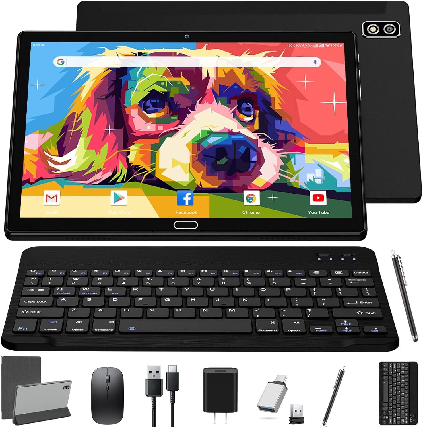 2024 Newest Tablet 10 Inch Android Tablets, 2 in 1 Tablet with 4+64/512GB Storage Octa-Core, Dual Sim Card Support 4G Cellular Tablet with Keyboard,13MP Camera, 6000mAh Battery, GPS, Bluetooth, WiFi