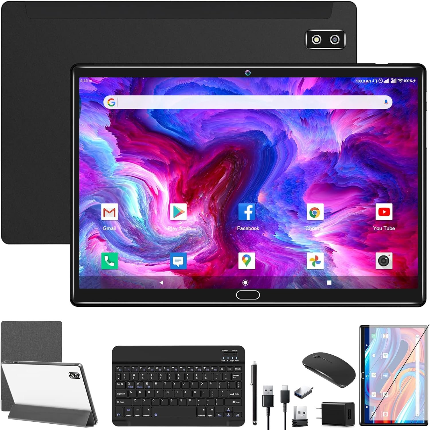 2024 Newest Android 13 Tablet, 2 in 1 Tablet 10.1 Inch, 4G Cellular Tablet with Keyboard, 64GB ROM + 4GB RAM, Octa-Core Processor, 2 Sim Slots, 13MP Camera, GPS/WiFi/Bluetooth/Mouse/Stylus(Black)