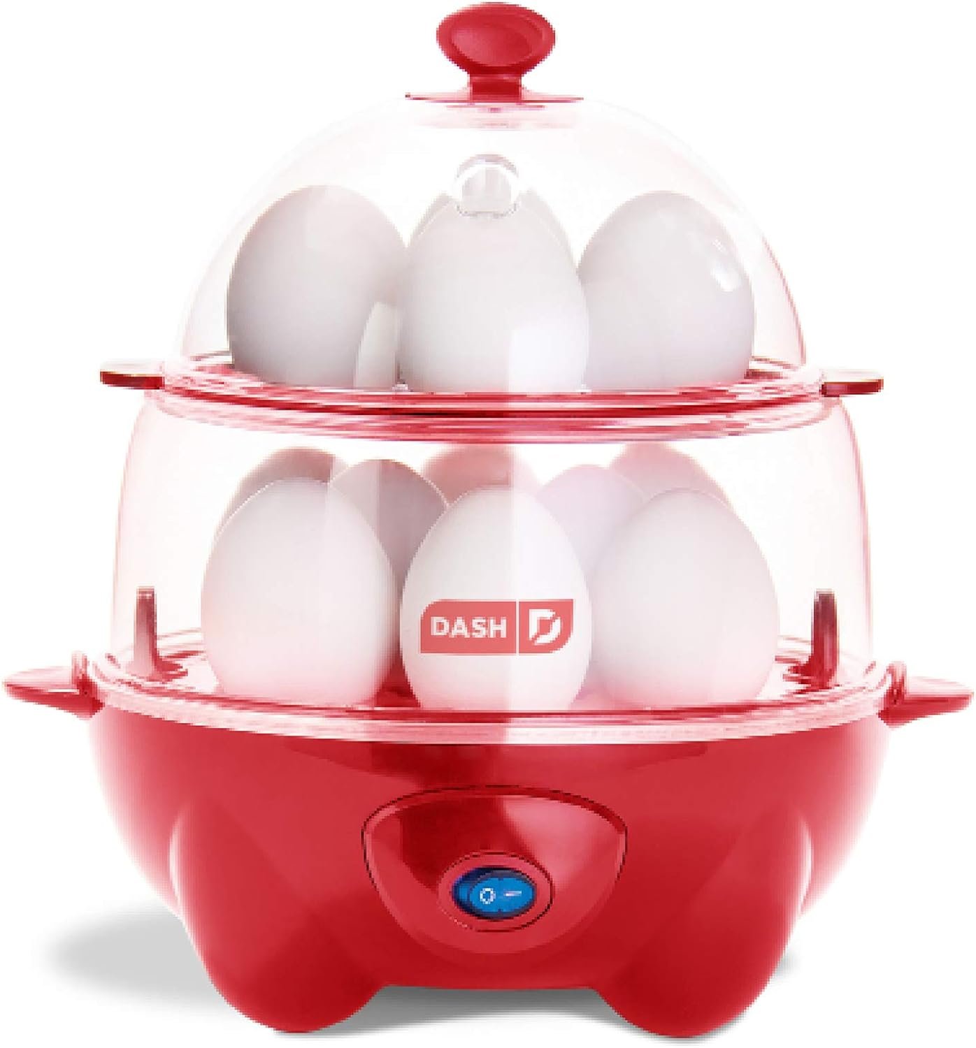 DASH Deluxe Rapid Egg Cooker for Hard Boiled, Poached, Scrambled Eggs, Omelets, Steamed Vegetables, Dumplings & More, 12 capacity, with Auto Shut Off Feature – Red