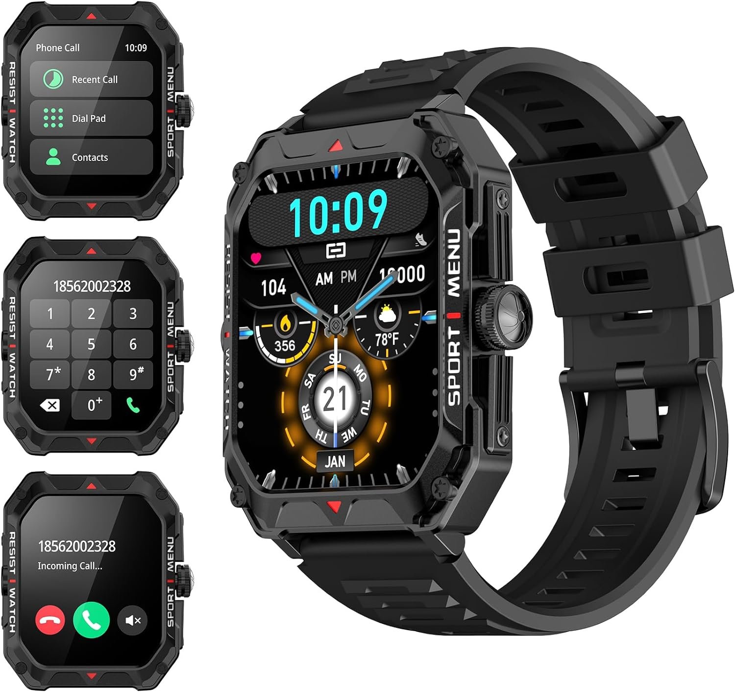 Military Smart Watch for Men(Answer/Make Call) 2.02″ Smartwatch with Heart Rate Blood Oxygen Sleep Monitor 128 Sports Modes Fitness Tracker Step Calorie Counter IP68 Waterproof for Andriod iPhone