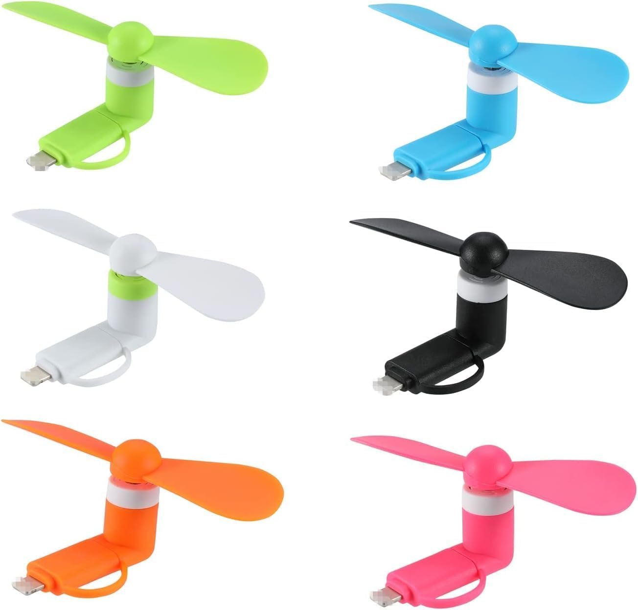 Mini Cell Phone Fan 6 Packs 2-in-1 Mobile Phone Fans Compatible with iPhone/iPad/Android Smartphone/Tablet Fit for Type C/Lightning Port Colorful and Powerful Fans(6-Pack)