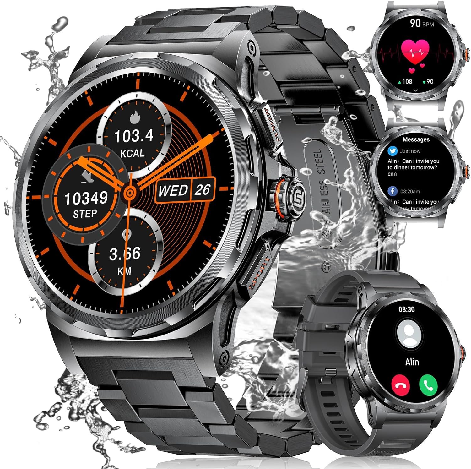 Smart Watch for Men Bluetooth Call Answer, Heart Rate Sleep Monitor, 129 Sports Modes Sports Watch, 1.43″ AMOLED HD Display, IP68 Waterproof SmartWatch, iOS & Android Smart Watches for Men