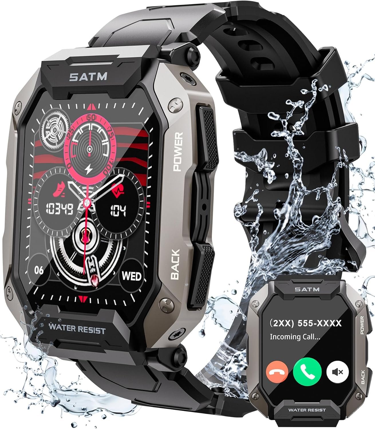 Smart Watches for Men – 2.01” HD Display, 80 Days Long Battery, IP68 Waterproof, Bluetooth Call, 100 Sport Modes Fitness Tracker Watch, Heart Rate/Blood Oxygen/Sleep Monitor Smart Watch for Android