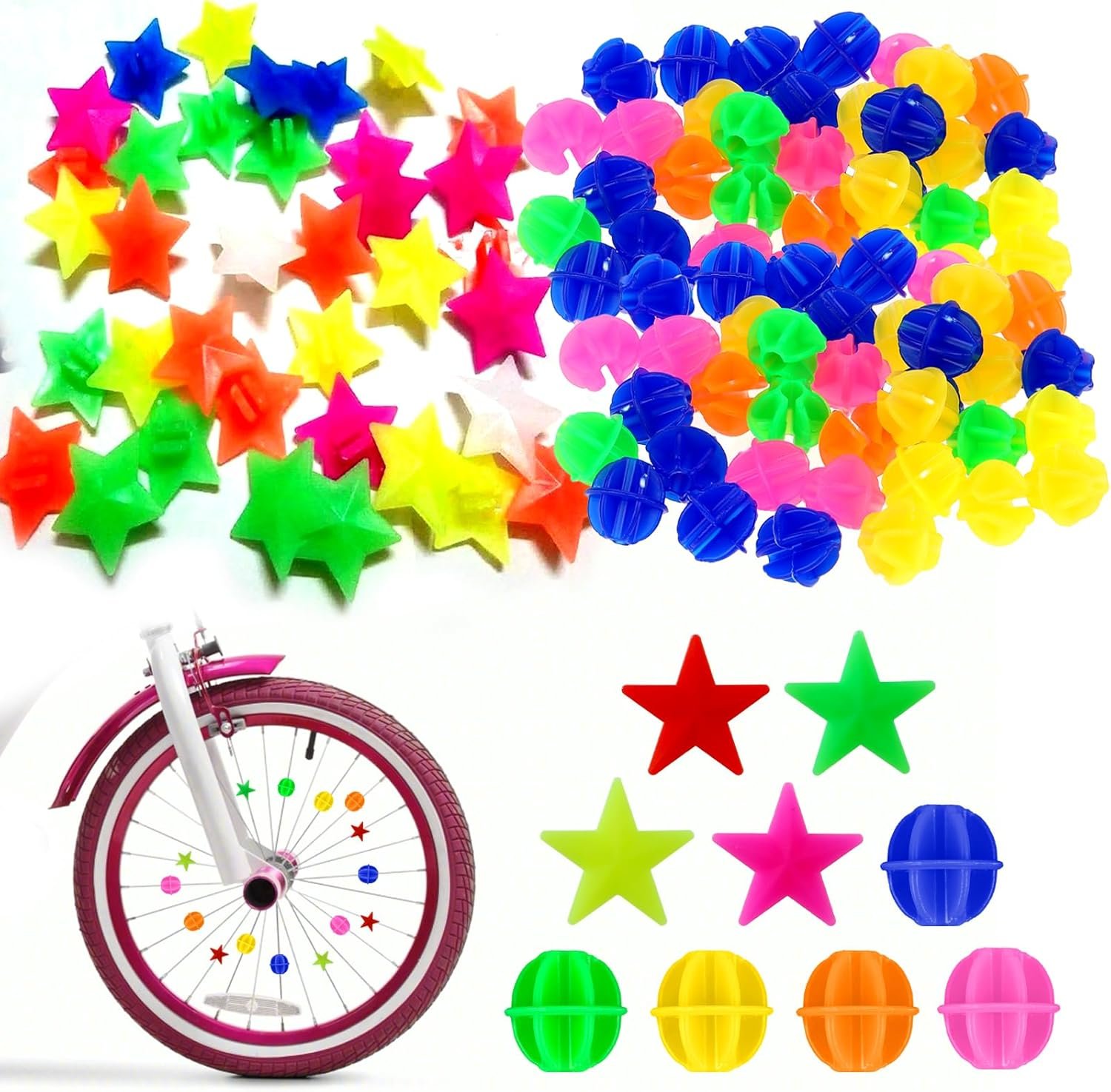 140 Pieces Bike Spoke Decorations Bike Wheel Spokes Bead Plastic Clip Bead Plastic Bike Spokes Colorful Bicycle Spokes Accessories Wheel Decorations Bike Spoke Covers Bike Spoke Beads for Girls