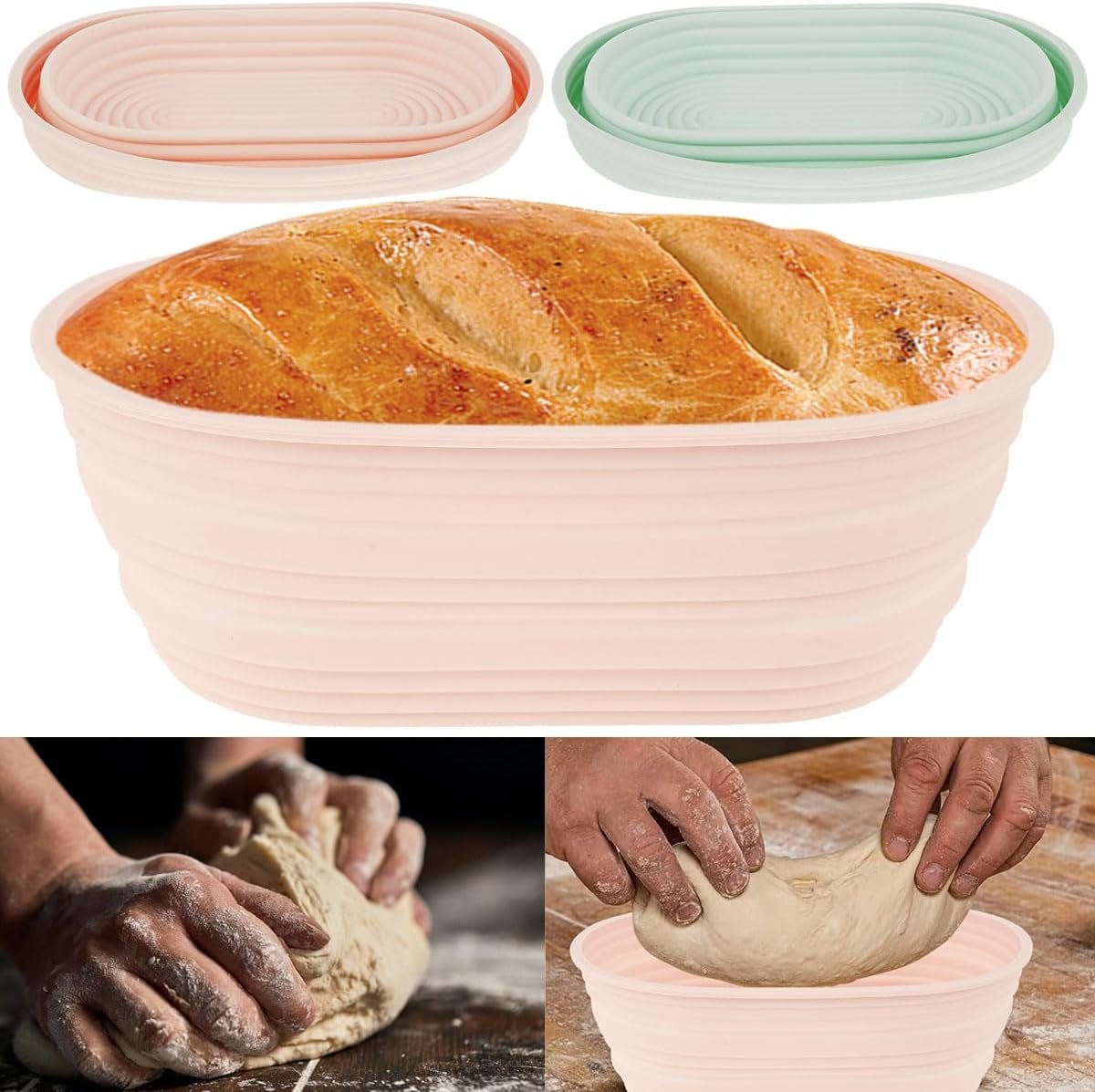 2Pcs Bread Proofing Basket Silicone, Oval Foldable Sourdough Bread Baking Supplies Dough Proofing Bowl Containers Oven Safe Baking Gifts for Bakers,Collapsible Bread Bowls