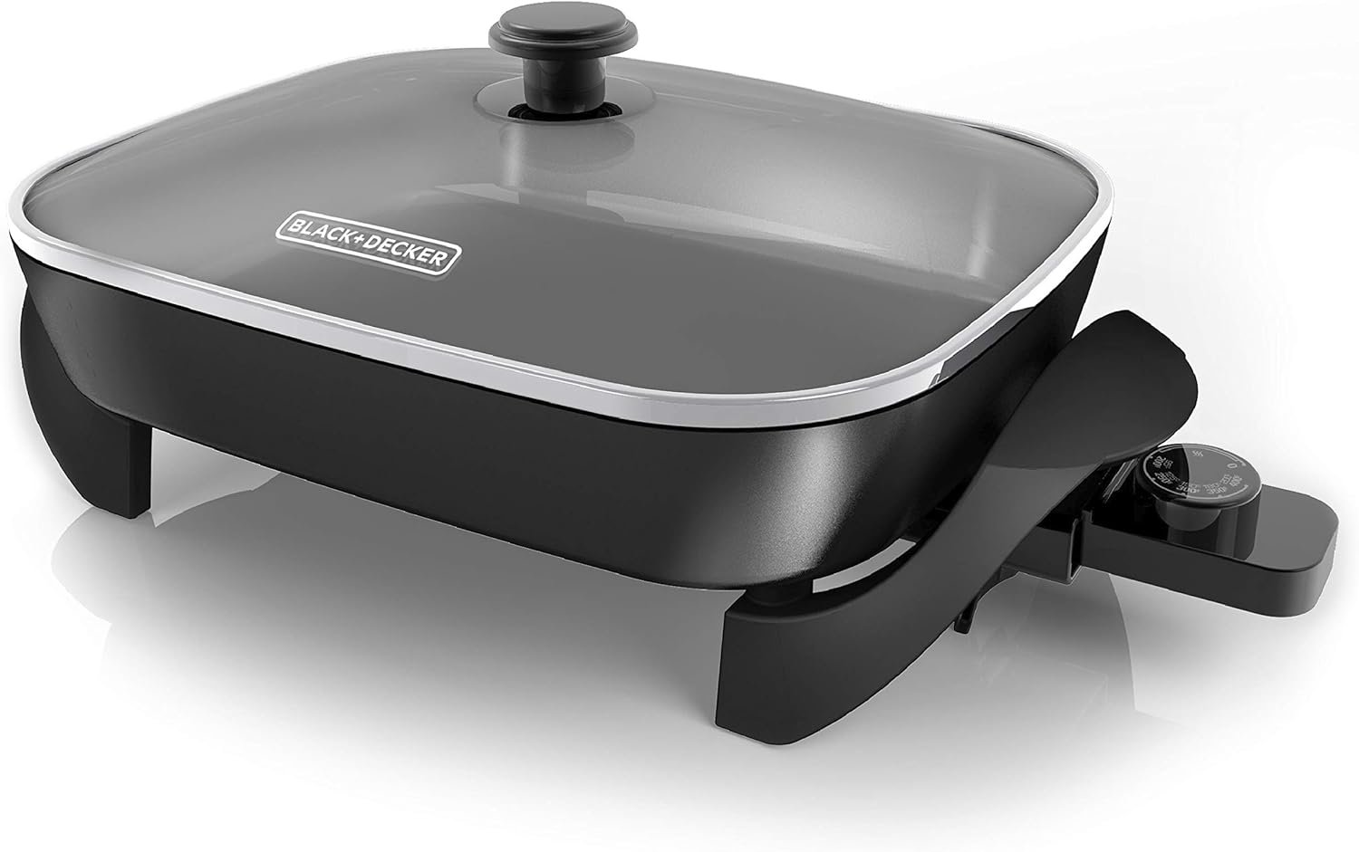 BLACK+DECKER Electric Skillet, Variable Temperature Control, Nonstick Cooking Surface, Dishwasher Safe, Tempered Glass Lid, 12″x15″