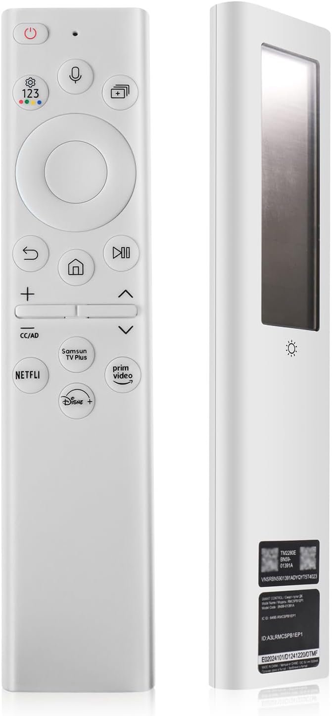 BN59-01391A Solar Voice Rechargeable Remote Control for Samsung Frame TV Remote with Solar Cell, Compatible with Samsung Smart Frame TV, Ultra HD 4K 8K Neo QLED Crystal UHD TV – White