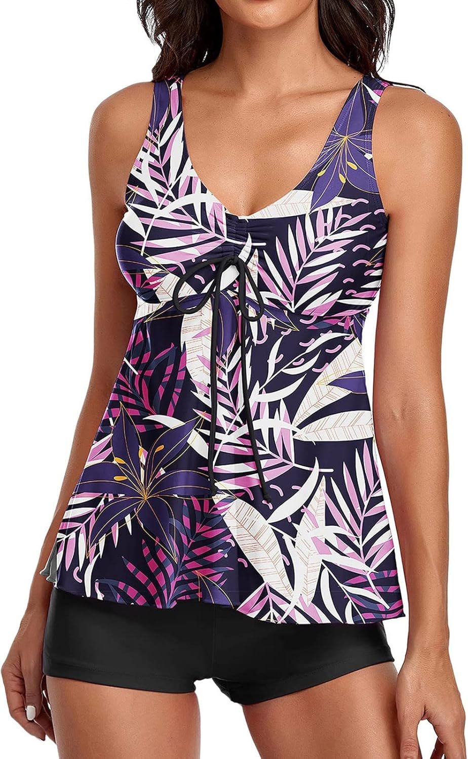 Flowy Tankini Bathing Suits for Women Swimsuits Two Piece Swimwear Tank Top with Boyshorts