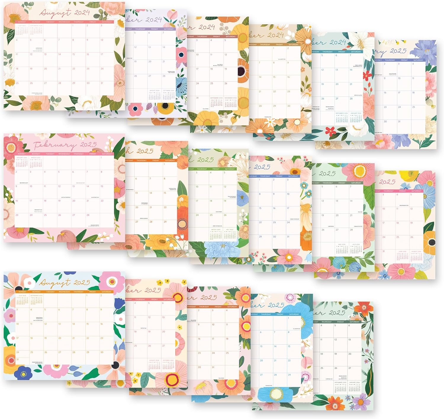 Orange Circle Studio 2025 Magnetic Monthly Calendar Pad, Bella Flora, 17-Month Daily Planner with Magnet Tab Hanger for Fridge, File Cabinet, Desktop, Organizer for Grocery List, Appointments