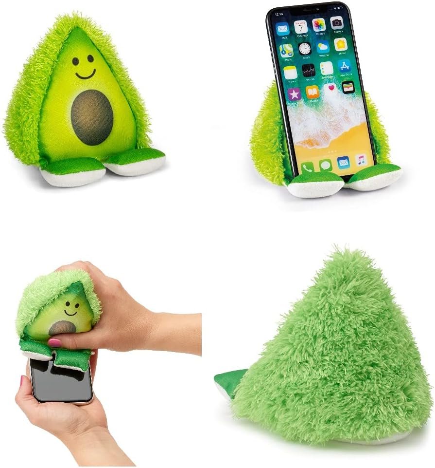 Plusheez Mobile Phone Holder | 2 in 1 Phone Stand with Micro Fibre Wipe | Screen Cleaner | Universal Phone Stand for Kids Children Adults | eReader/Kindle/Smartphone/Small Tablet Compatible (Avocado)