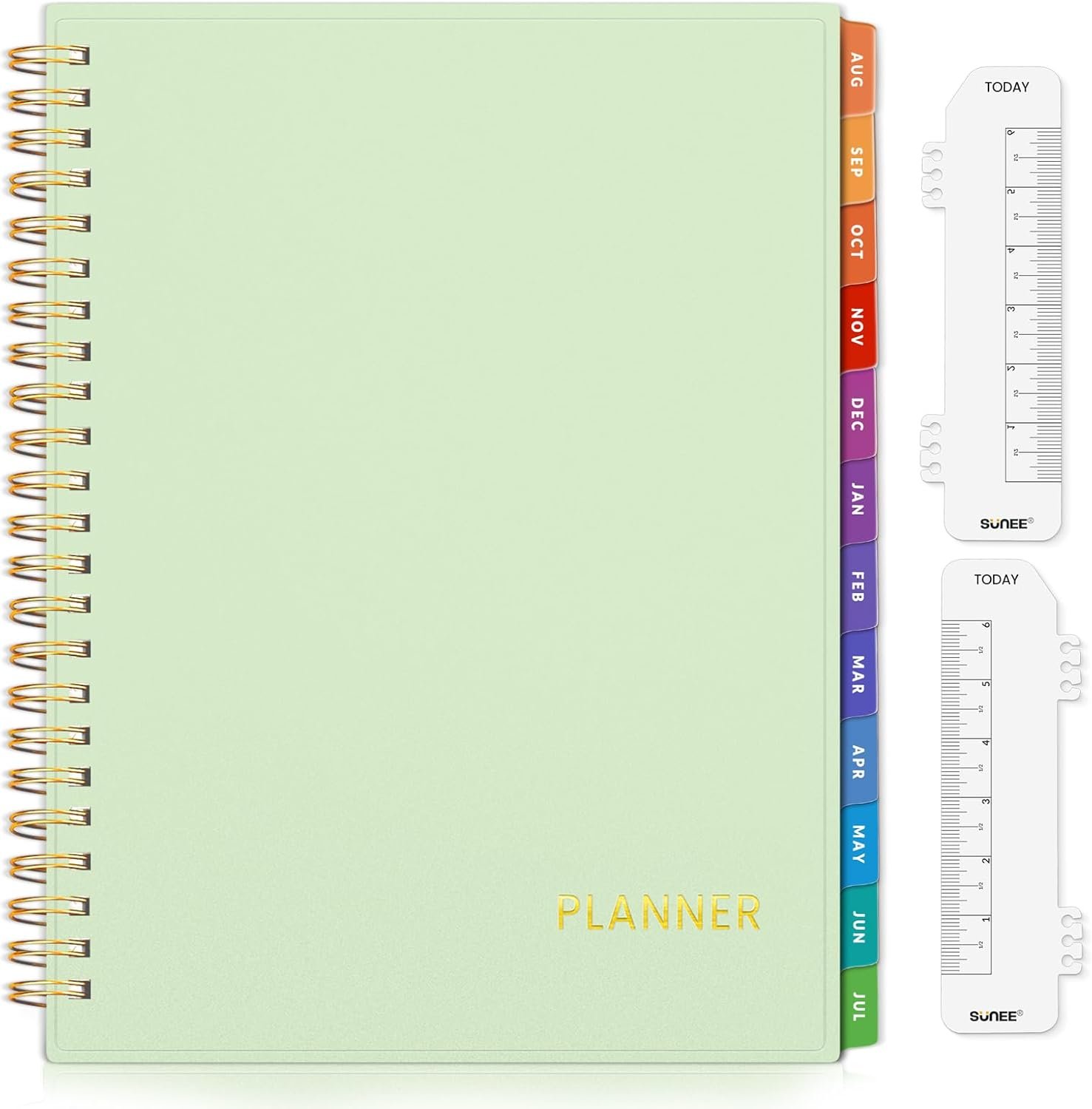 SUNEE Academic Planner 2024-2025 Weekly and Monthly – from August 2024 – December 2025, 6.4″x8.3″ School Year Calendar Daily Planner with Monthly Tab, Flexible Cover, Note Pages, Pockets, Bookmark, Spiral Binding, Green
