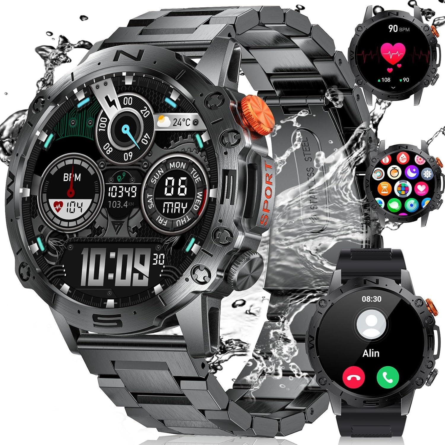 SUNKTA Military Smart Watches for Men(Answer/Dial Calls),1.43″ AMOLED 5ATM Waterproof/400mAh/126 Sport Modes/Heart Rate/SpO2/Sleep Monitor,Rugged Fitness Tracker Tactical Smartwatch for Android iOS