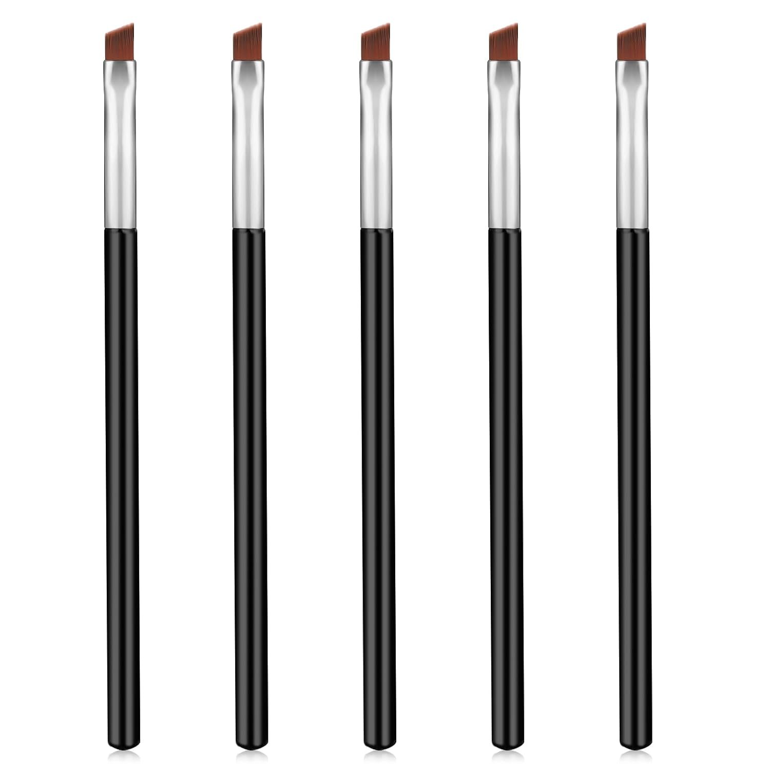 5 Pcs Eyeliner Brush Fine Angled, Angled Flat Definer Eye Liner Makeup Brushes, Eye Shadow Eyebrow Brush Precision Gel Eye Liner Brush Fine Angled Tinting Brushes for Beauty Eye Makeup Tool