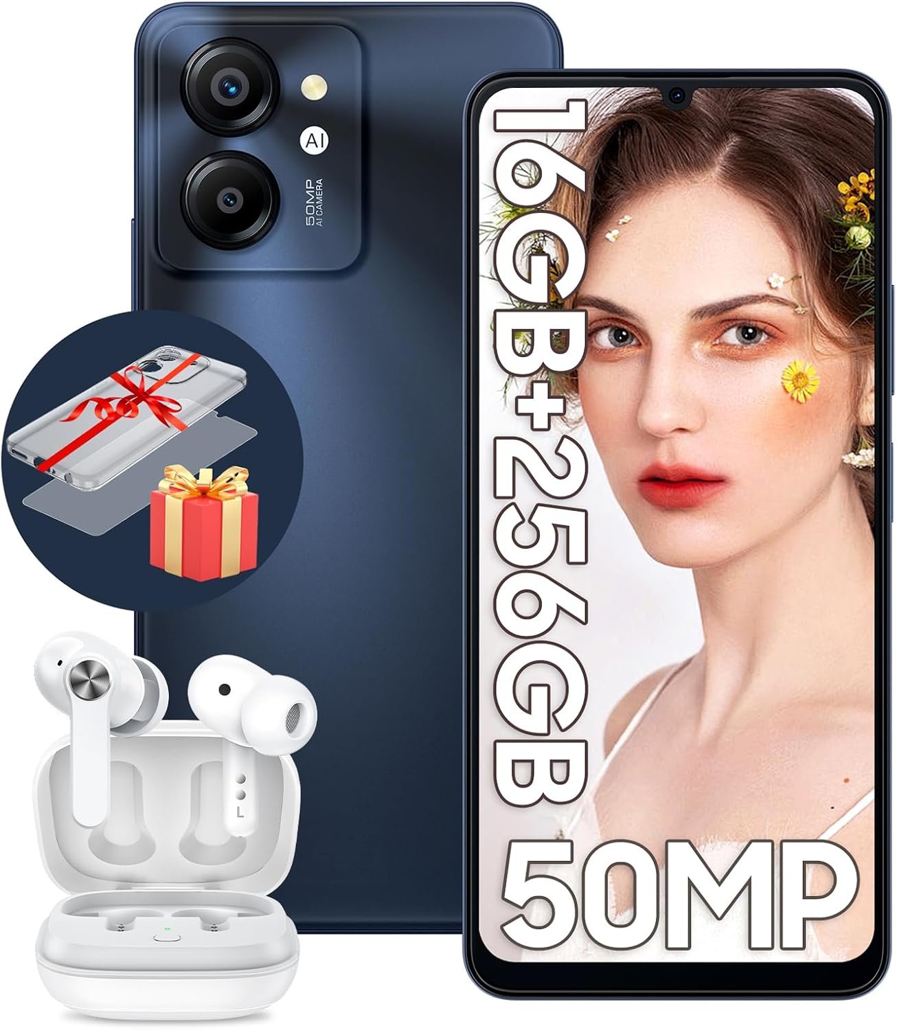 Blackview Color 8 Unlocked Cell Phones, 16GB+128GB+SD 2TB, 50MP Camera Smartphone, Mobile Phones 6000mAh Battery+18W, 6.75″ HD+ 90Hz Cellphone, 4G Dual SIM/3 Card Slots,Fingerprint,3.5mm Earphone Jack