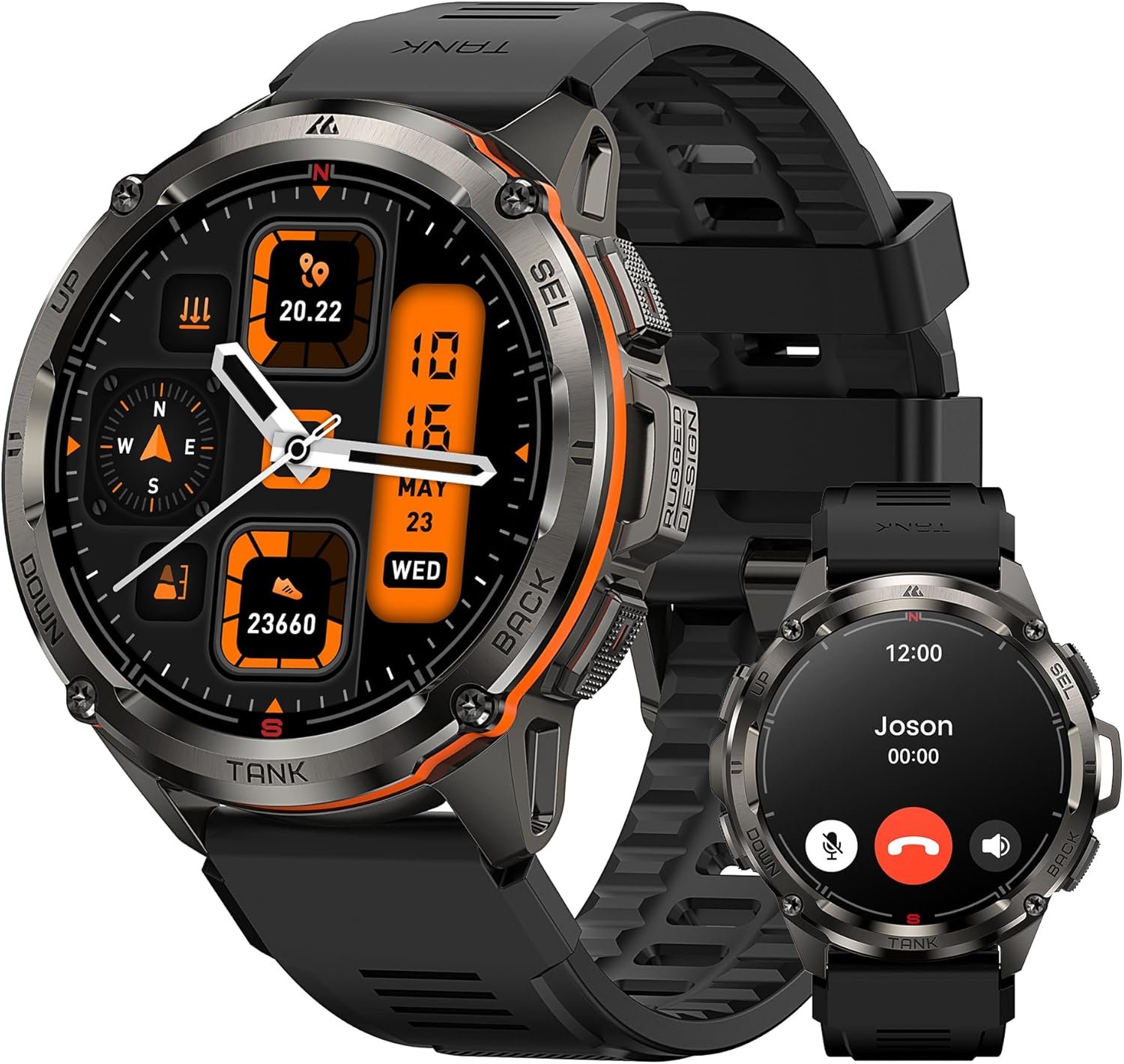 KOSPET TANK T3 Ultra Smart Watch for Men GPS, 60 Days Extra-Long Battery, 50M Waterproof, Stainless Steel Body Rugged Smartwatch with Bluetooth Calling, 1.43″ AMOLED Display, Pressure&Altitude&Compass