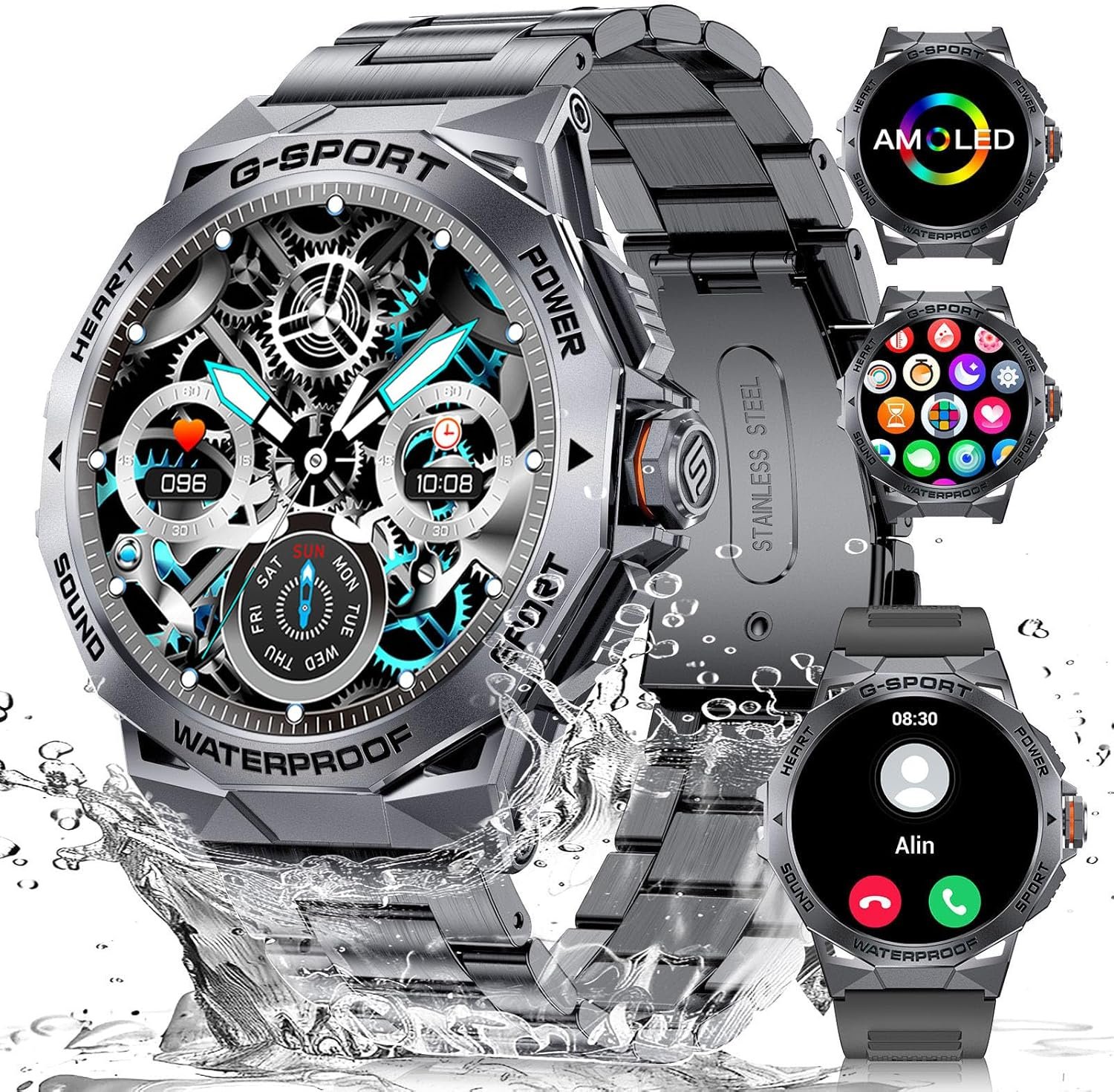 Military Smart Watches for Men-1.43’’ AMOLED Display Rugged Smartwatch(Answer/Make Call),50 Days Battery,Fitness Watch with Heart Rate/SpO2/Sleep Monitor,123 Sport Modes,for iOS Android,2 Straps