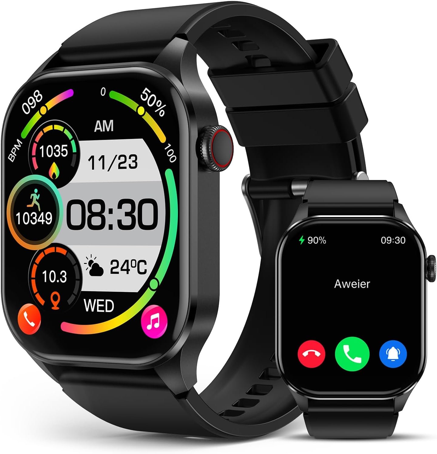 Smart Watch for Men Women, infrared true Blood Oxygen Monitor, 2.04-inch AMOLED Display, Heart rate Blood Pressure sleep Monitor, IP68 Waterproof Fitness Tracker, Compatible with Android and iOS Black