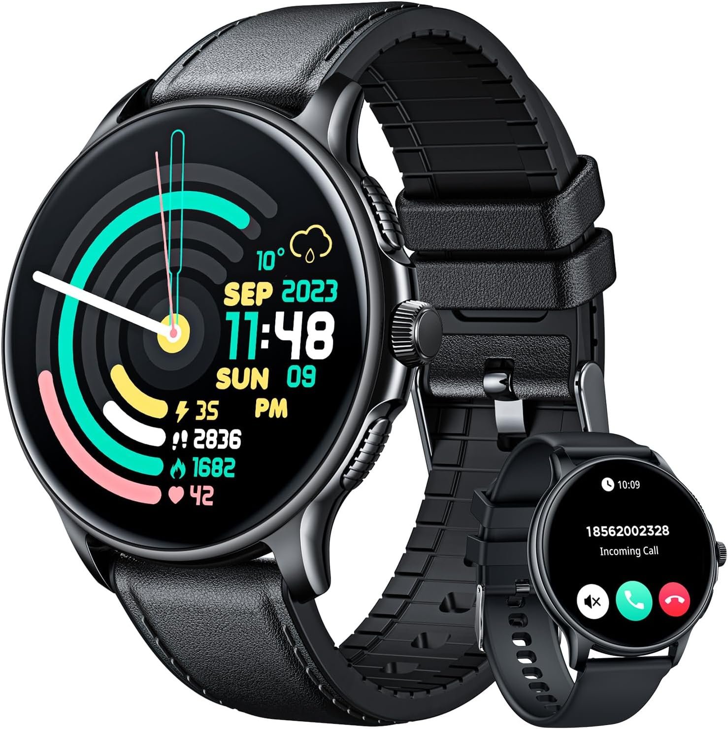Smartwatch for Men Fitness Tracker: Black Smart Watches (Answer/Make Calls) 1.43’’ AMOLED Touchscreen with Waterproof Heart Rate Blood Pressure Health Monitor Sport Pedometer Compatible Android iOS