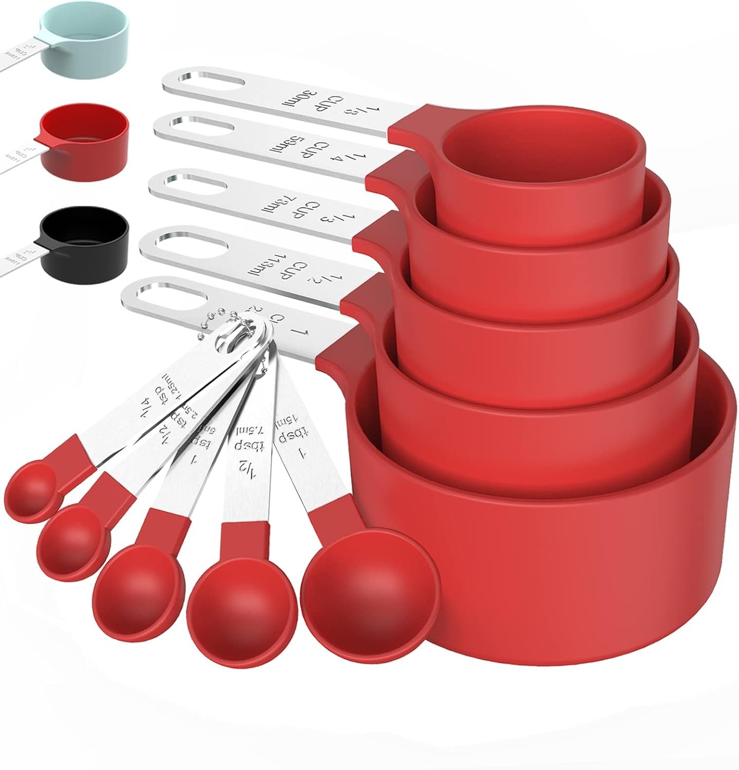 TILUCK Measuring Cups & Spoons Set, Stackable Cups and Spoons, Nesting Measure Cups with Stainless Steel Handle, Kitchen Gadgets for Cooking & Baking (Red)