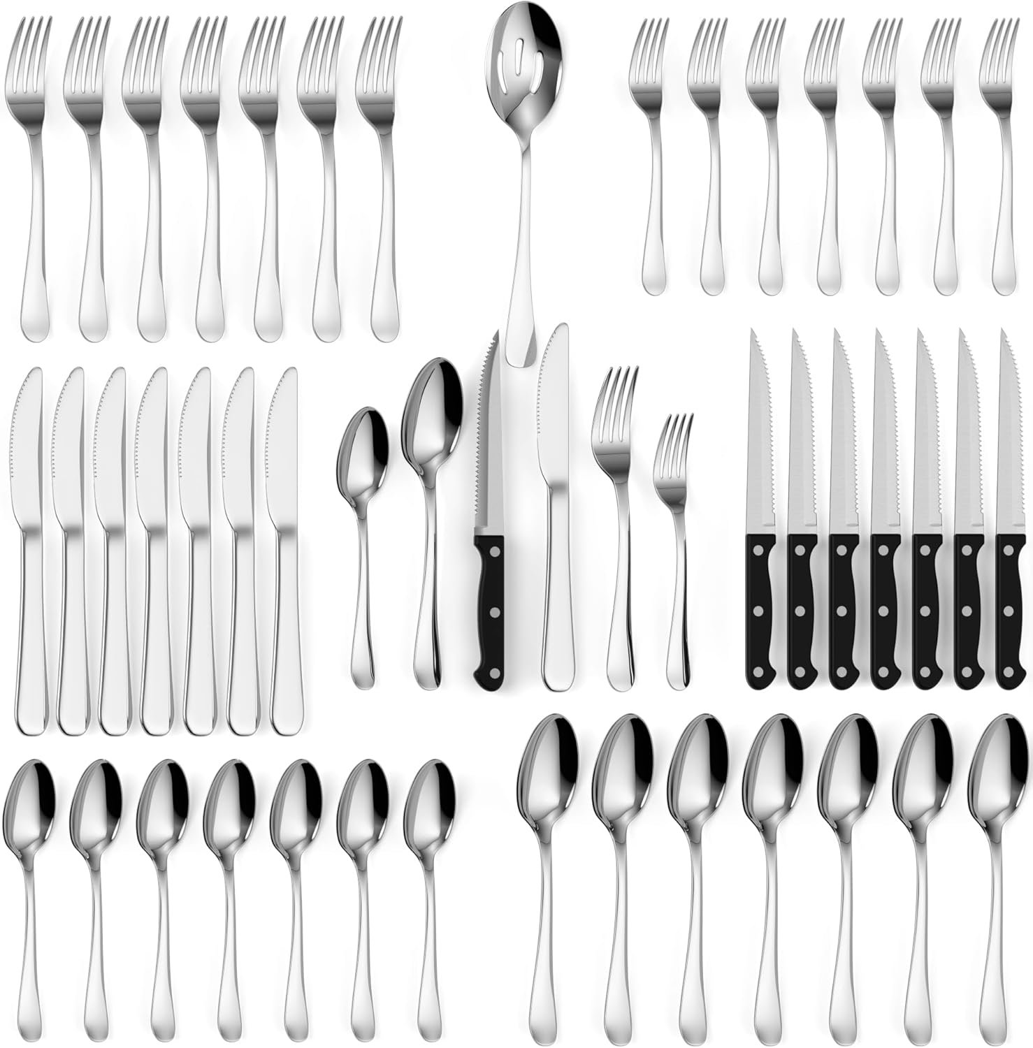 Tribal Cooking 49 Piece Silverware Set – Service for 8 – Stainless Steel Flatware serving set – Cutlery Set – Knife, Fork, and Spoon – Kitchen Utensils set – Dishwasher Safe – Stunning Polished Finish