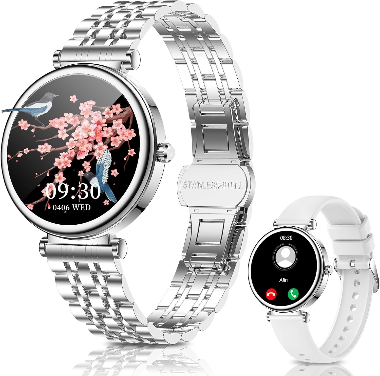 VANZAVANZU Smart Watch for Women, 1.27” Fitness Tracker Watch with Bluetooth Calls, Heart Rate/Sleep / SpO2 / Stress Monitor, 110+ Sport Modes for Android & iPhone (Silver)