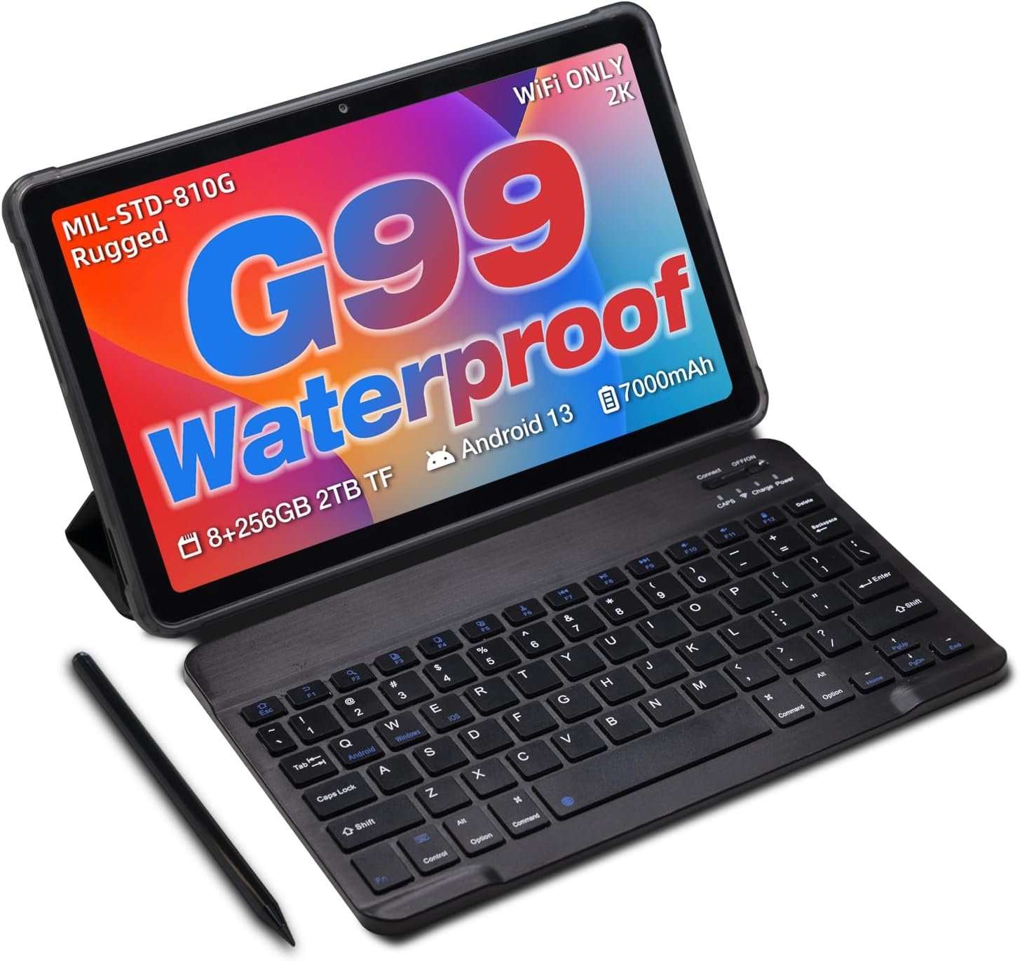 AGM PAD P1 Rugged & Waterproof Android 13 Tablet with Keyboard & Stylus, Drop-Proof/Dustproof, MTK G99 Chipset, 2K Display FHD+ IPS, Dual Box Stereo Speakers, 7000mAh, 8+256GB[TF 2TB], GPS, WiFi