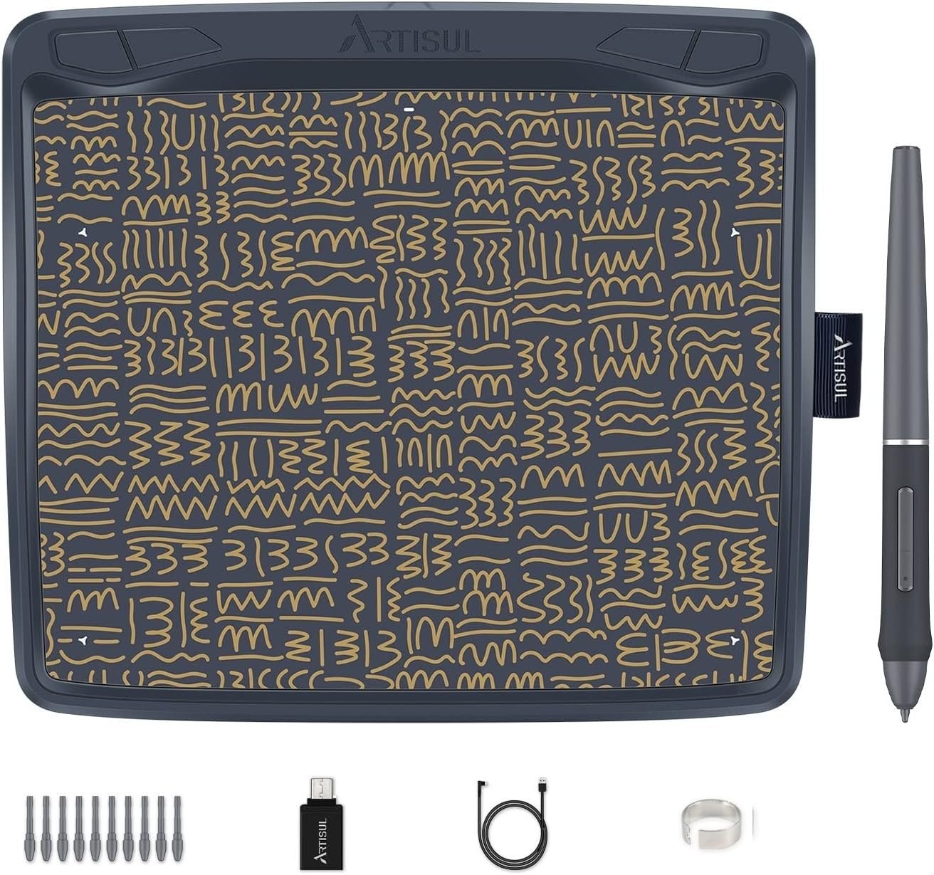 Drawing Tablet Artisul A801 Graphics Tablet 9 Inch Art Tablet with 8192 Pressure Battery-Free Pen, 4 Hot Keys, Compatible with Windows, macOS & Android Mobile, Perfect for OSU, Animation, Art Design