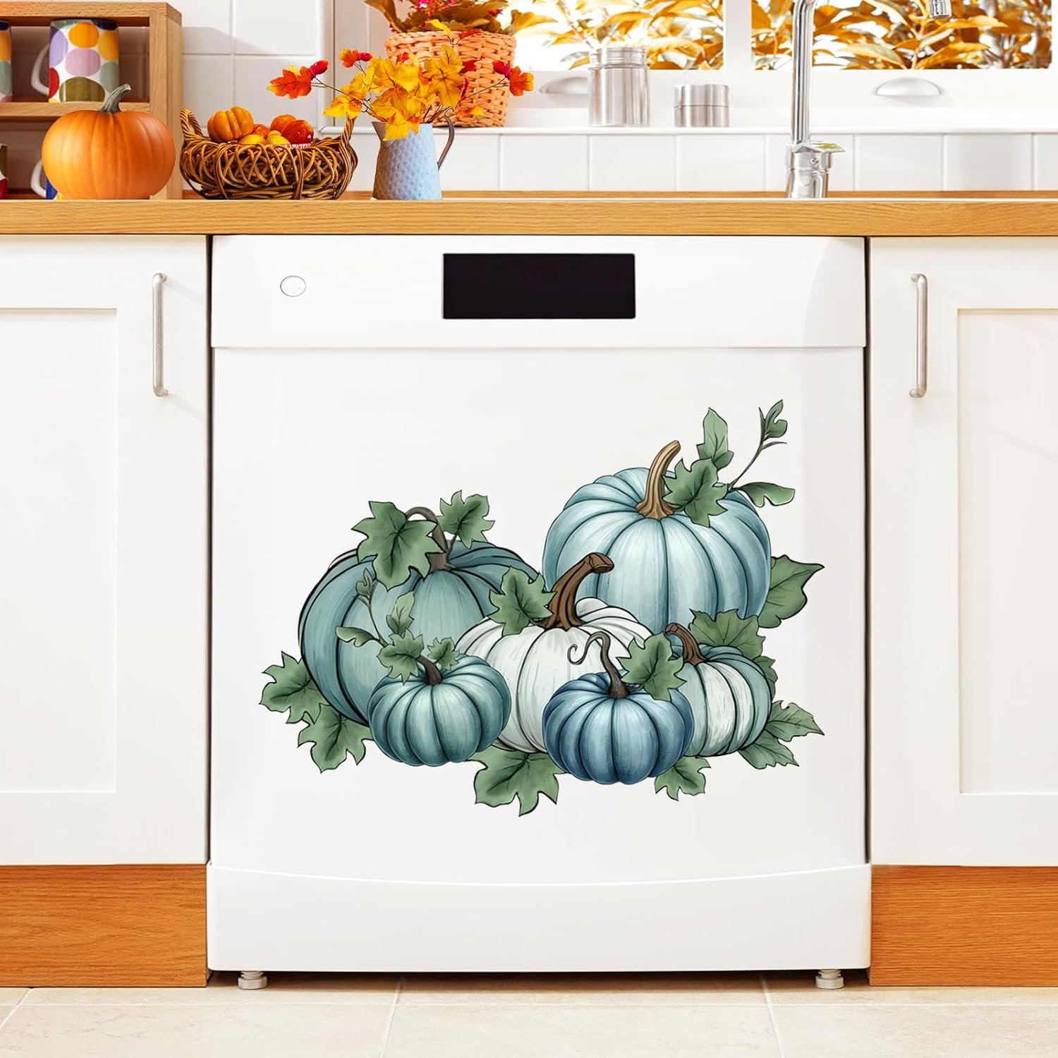Fall Blue Pumpkin Dishwasher Magnet Cover Kitchen Dishwasher Magnetic Sheet Sticker Autumn Harvest Decorative Refrigerator Magnet for Home Appliance Halloween Thanksgiving Decor 16.5×12.2 in