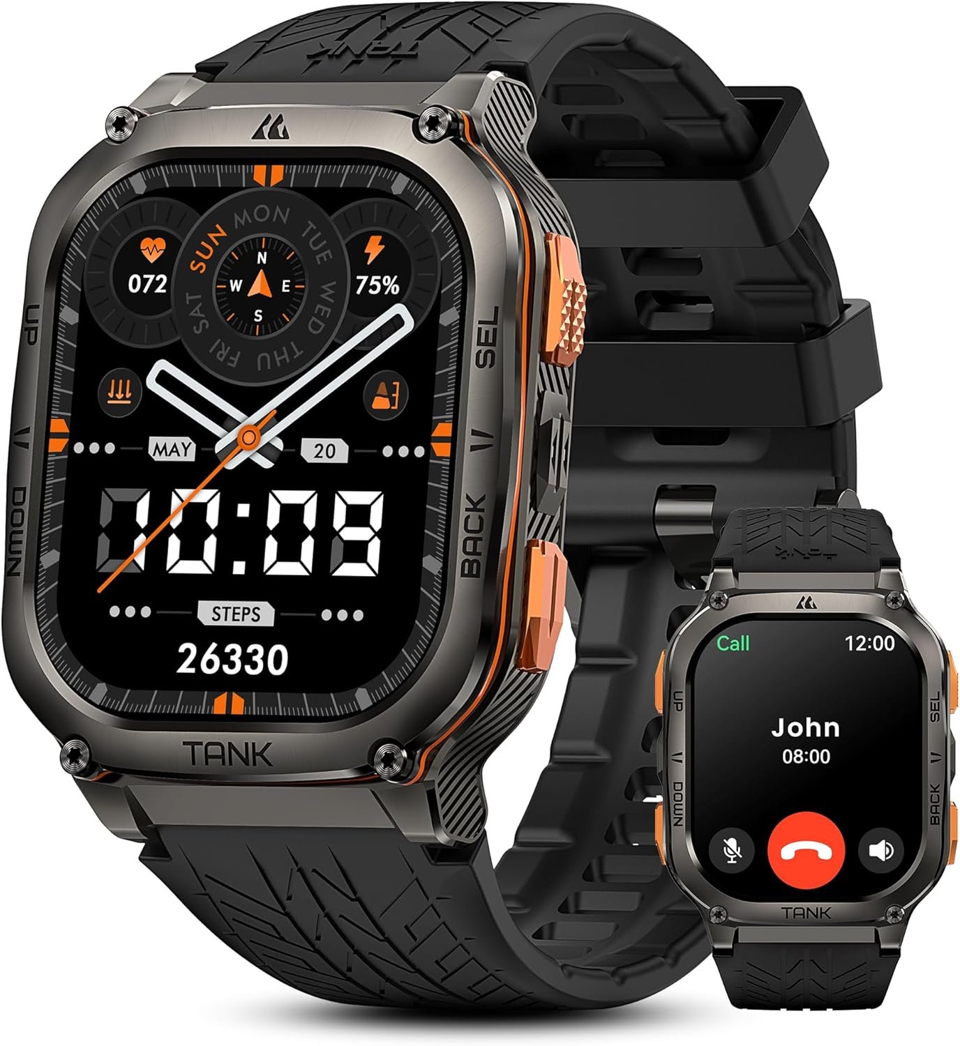 KOSPET Tank M3 Ultra Smart Watch with GPS, 50M Waterproof, Compass, Altitude, Air Pressure, 60-Day Long Battery Life, Full Stainless Steel, Bluetooth Call, 1.96” AMOLED Always-on Display, AI Voice