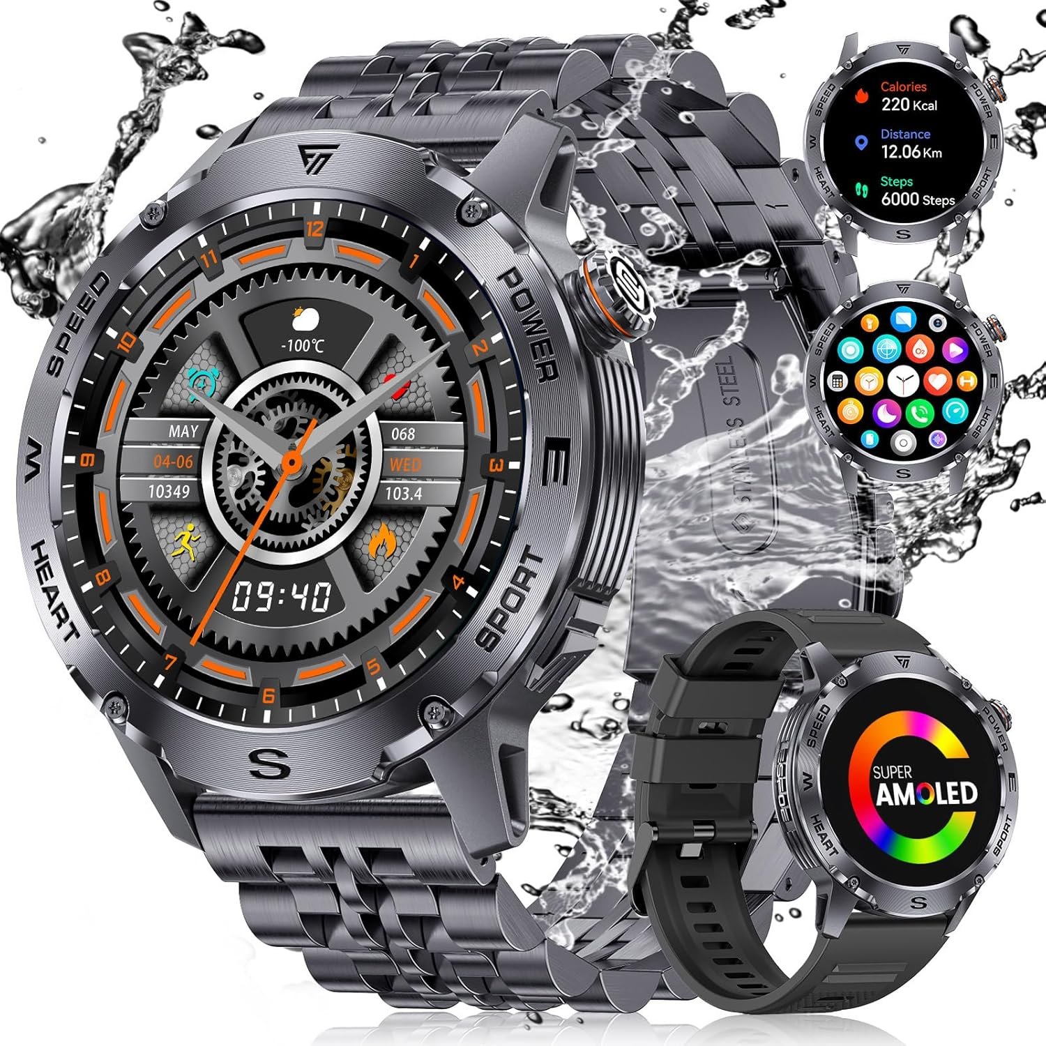 LIGE Smart Watches for Men (Answer/Make Call) , Fitness Tracker with 120+Sports Modes, Military Smart watch for iOS Android, 1.46″AMOLED Always-on Display 460mAh Large Capacity Battery/5ATM/Heart Rate