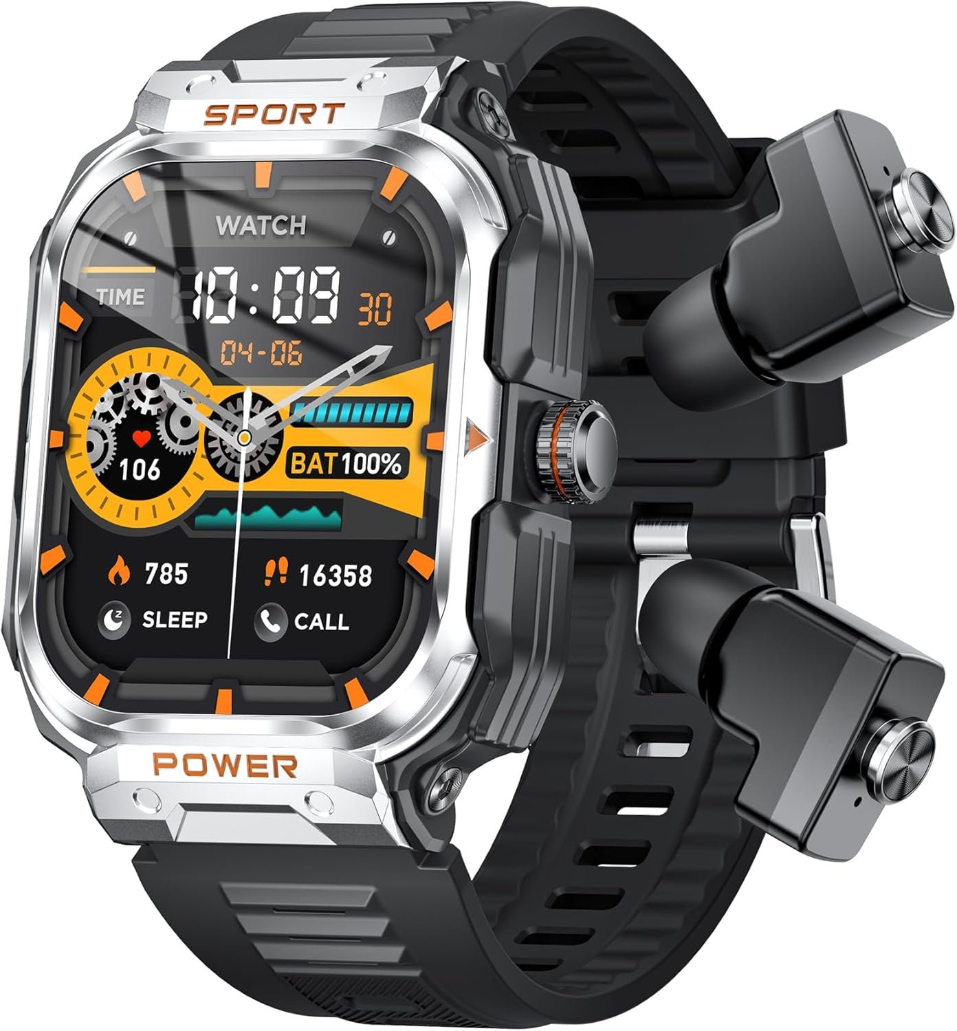 Military Smart Watch with Earbuds for Men(Call Receive/Dial), 2.01″ HD Outdoor Tactical Rugged, Sports Fitness Tracker with Step,Calories,Sleep Monitor,Heart Rate Monitor for iPhone Android