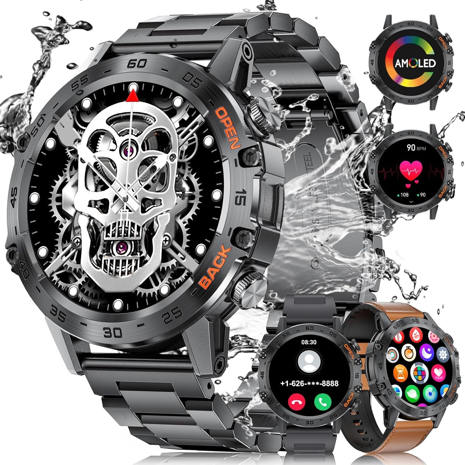 Smart Watch for Men with 3 Straps, 400mAh Battery, IP68 Waterproof Military Smartwatch with Bluetoth Calls, 123 Sport Modes, Heart Rate/Sleep Monitor, 1.39″ Fitness Watch for Android iOS, Gray