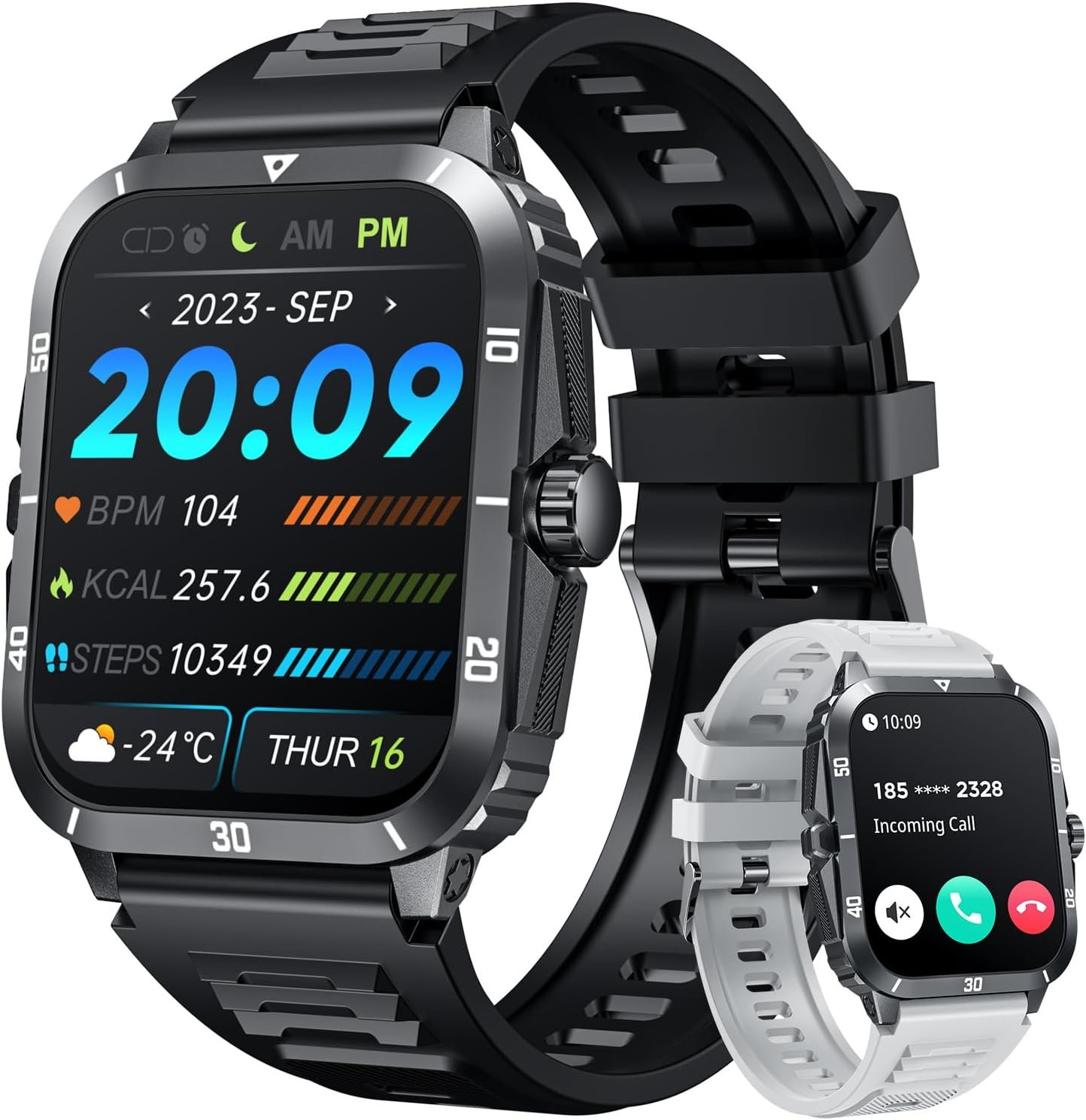 Smartwatch for Men Fitness Smart Watch: 2.0 inch Wrist Watch with Bluetooth Call Answer – Android iOS Compatible Military 3ATM Waterproof 100+ Sports Digital Activity Tracker Heart Rate Sleep Monitor
