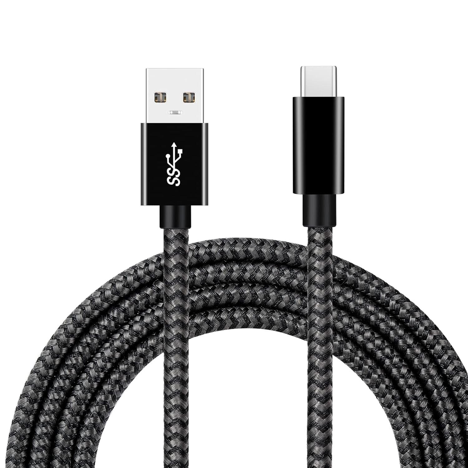 Vortex PD10GB3A-1-2-BLACK Type-C Data Cable 3A fast charging USB3.2 universal Mobile phone Tablet Nylon braid USB charging cable (2 pcs pack)(Black, 1 Meter)