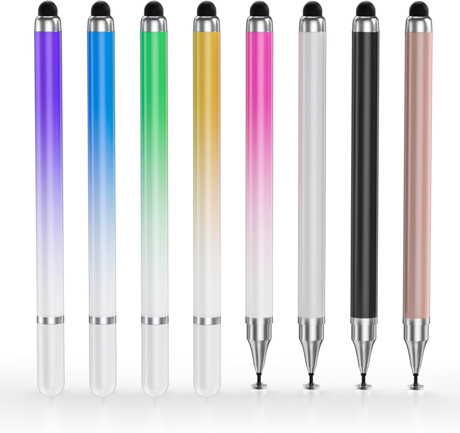 8 Pcs Universal 2 in 1 Stylus Pens for Touch Screens, High Precision & Sensitivity Disc Tip Gradient Color Capacitive Stylis Pencils for iPhone, iPad, Android, Tablets, Smartphone