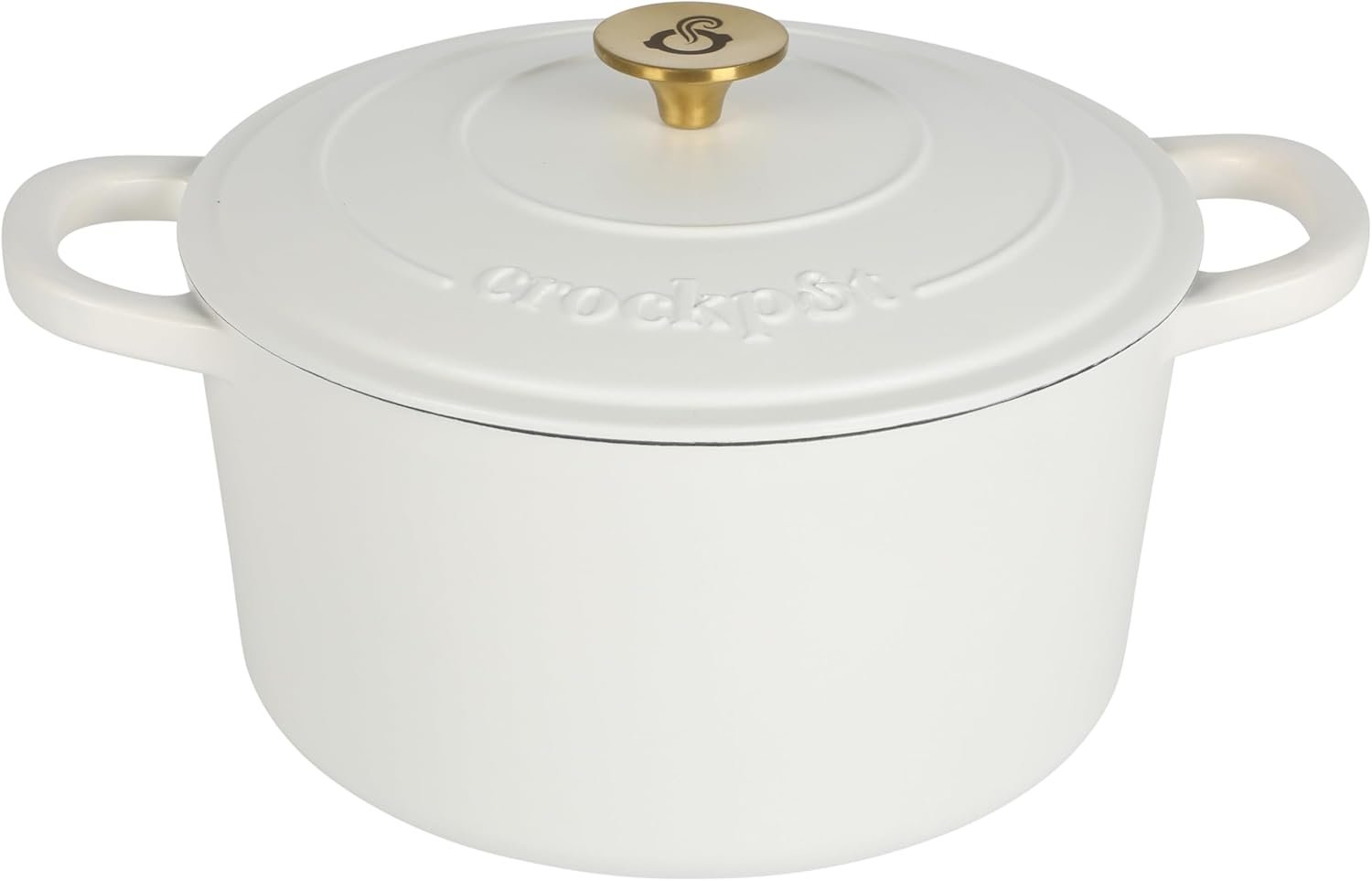 Crock Pot Artisan 5-Quart Round Dutch Oven – Matte Linen White w/Gold Knob
