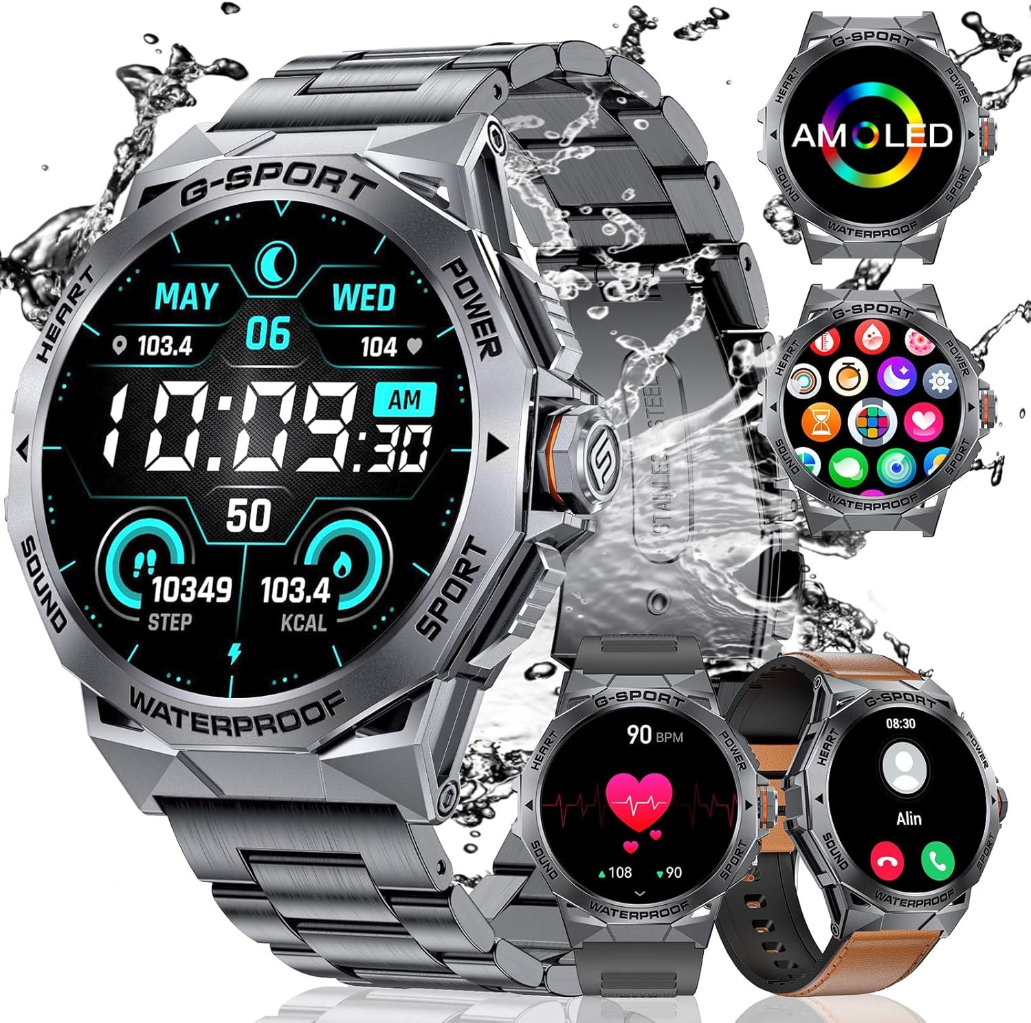 MilitarySmart Watch for Men(Answer/Make Call),1.43″ AMOLED Rugged Smartwatch,120+ Sport Modes,5ATM Waterproof,Heart Rate Monitor/Sleep Monitor/SpO2/Blood Pressure,Fitness Tracker for Android/iOS