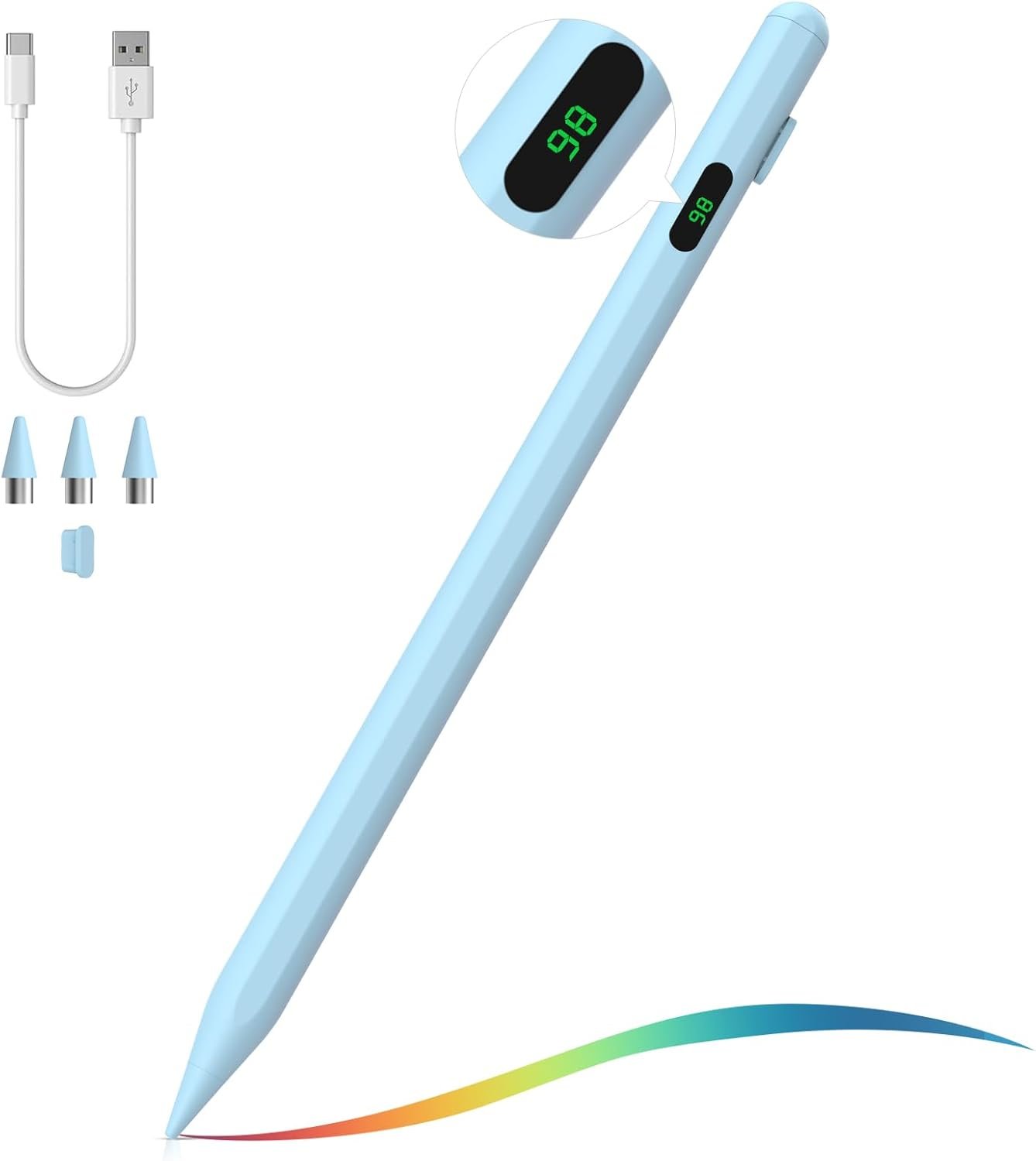 MoKo Stylus Pen for Touch Screen, Active Universal Stylus Pen Compatible with iPad/iPhone/Samsung/Tablet Devices and Other iOS/Android Smartphone, Tablet Pen with Power Display, Blue