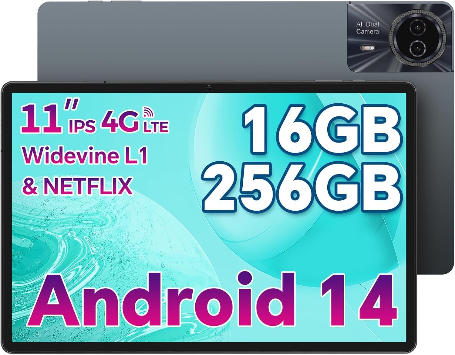 ODEA Tablet 11 Inch Android 14 Tablets, S11 Tablet 16GB + 256GB(Expand to 1TB), 8 Core CPU T606, 1920×1200 FHD＋, Widevine L1, 5G WiFi, 8000mAh, 13MP+5MP, GPS