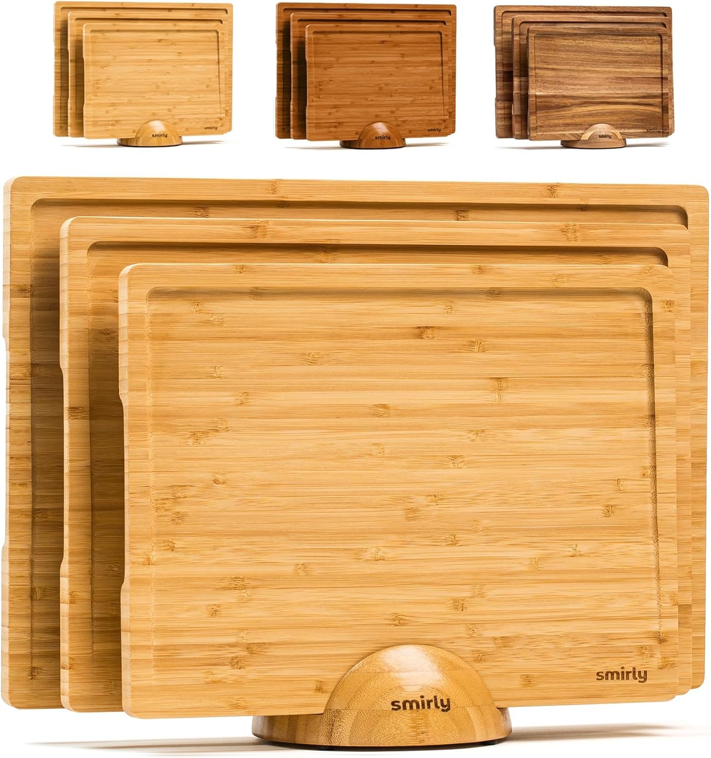 SMIRLY Wooden Cutting Boards For Kitchen – Bamboo Cutting Board Set with Holder, Wood Cutting Board Set, Cutting Board Wood, Wooden Chopping Board, Wooden Cutting Board Set