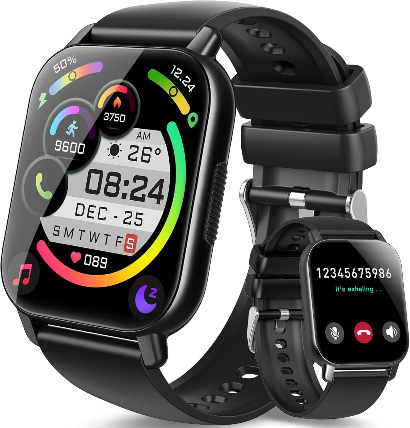 Smart Watch for Men Women Answer/Make Calls, Smart Watches with HD Touch Screen, Sport Modes, Step Counter, Waterproof, Heart Rate/Sleep Monitor Fitness Watch for iOS Android, Black