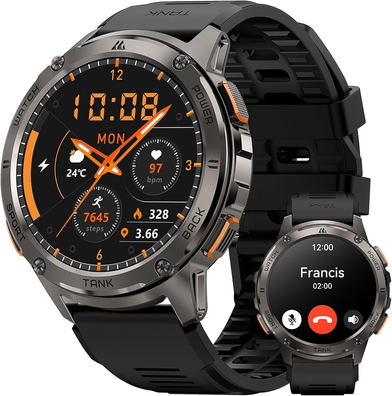 Smart Watches for Men, 60 Days Long Battery, 50M Waterproof, Military Fitness Watch Full Metal Body, Answer/Make Call, AI Voice Compatible for Android & iOS, 1.43” AMOLED Display(Black)