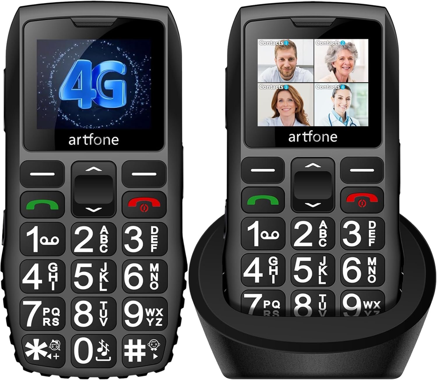 C1+4G Big Button Cell Phone for Seniors and Kids, Unlocked Senior Cell Phone with SOS and Time Broadcast Button, Speed Dial, FM Radio, Torch, Clear Sound, Charging Dock, 1800mAh Battery, Black