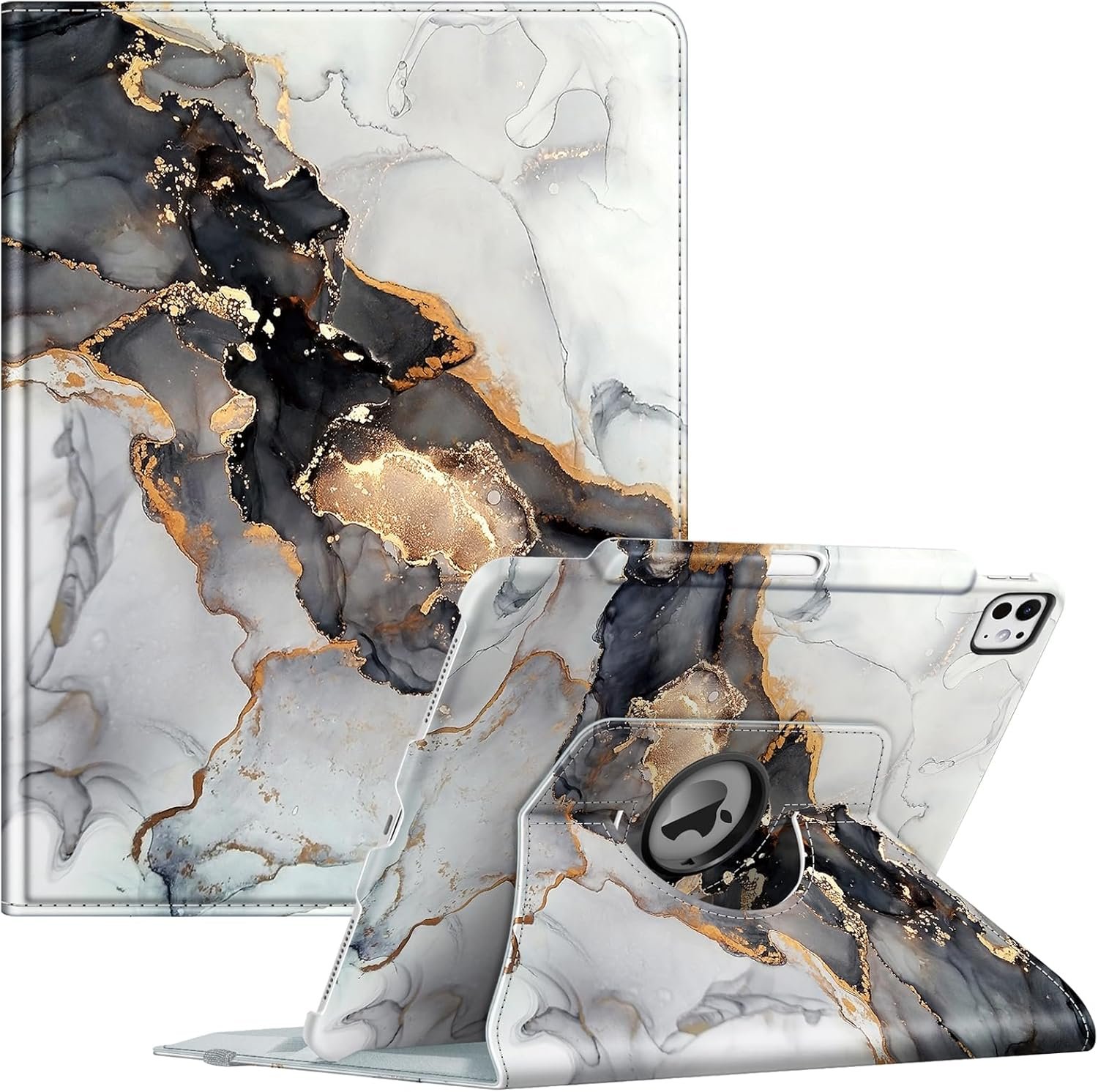 Fintie Rotating Case for iPad Pro 13-inch (M4) 2024 with Pencil Holder – 360 Degree Swiveling Protective Stand Cover with Auto Wake/Sleep, Cloudy Marble