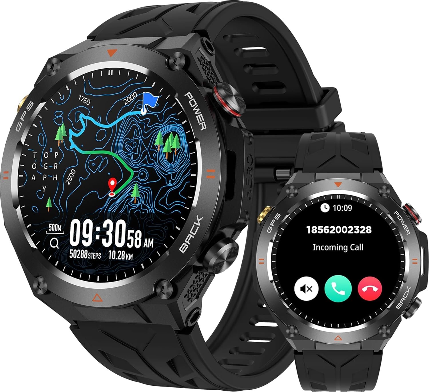 GPS Smart Watch Running Watch with Answer/Make Calls, Fitness Tracker Pedometer Step Counter, Compass Altimeter Barometer Waterproof Smartwatches for Android iOS Phones