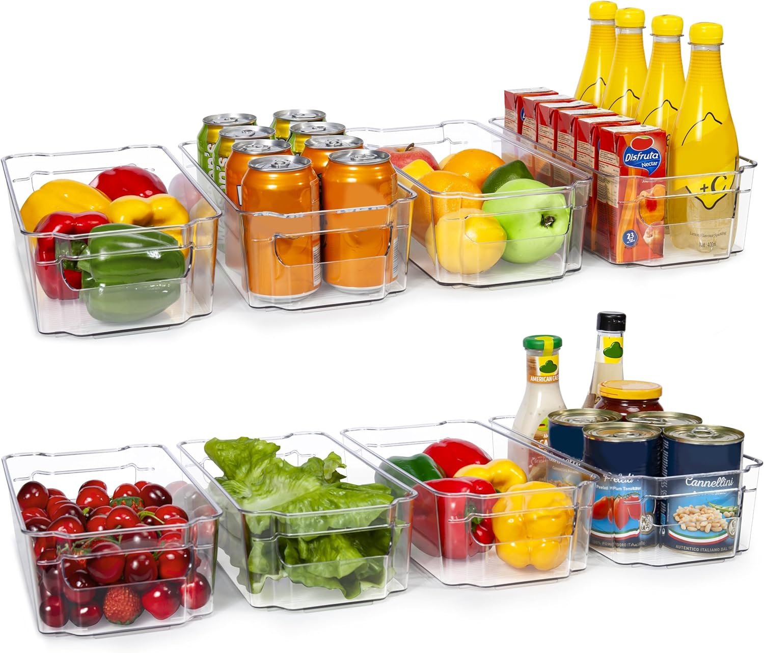 HOOJO Refrigerator Organizer Bins – 8pcs Clear Plastic Bins For Fridge, Freezer, Kitchen Cabinet, Pantry Organization, BPA Free Fridge Organizer, 12.5″ Long, Clear