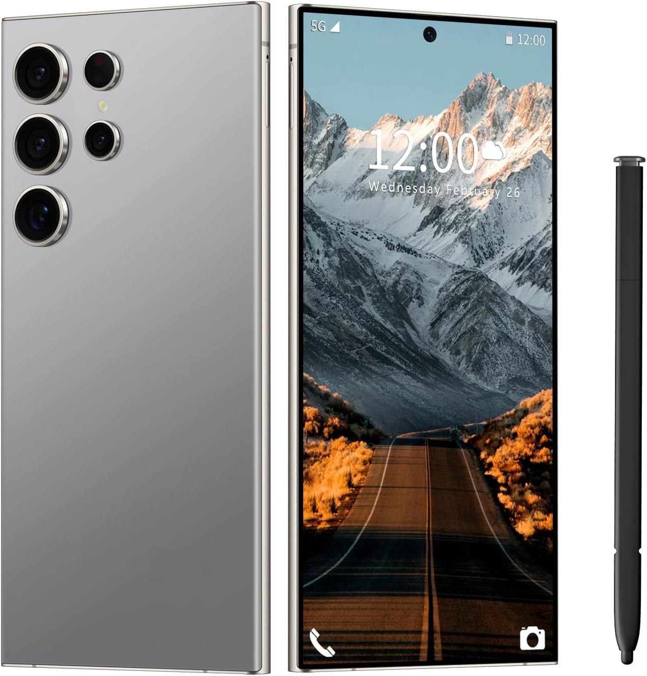 I24 Ultra Unlocked Phone 6+256GB,Built in Pen The Phone,Smartphone Battery 6800mAh 6.82″ HD Screen,Android 13.0 with 128GB Memory Card Cell Phone,Face ID/5G/Fingerprint Lock/GPS (Grey, 6+256)
