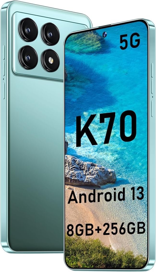 K70 5G Unlocked Smartphones 2024 Android 13 Cell Phones 6.7″ HD Screen 24MP+50MP Camera 8GB+256GB 8-Core Android Phones 6200mAh Battery Standby 5G Dual SIM Mobile Phones(Emerald Green)