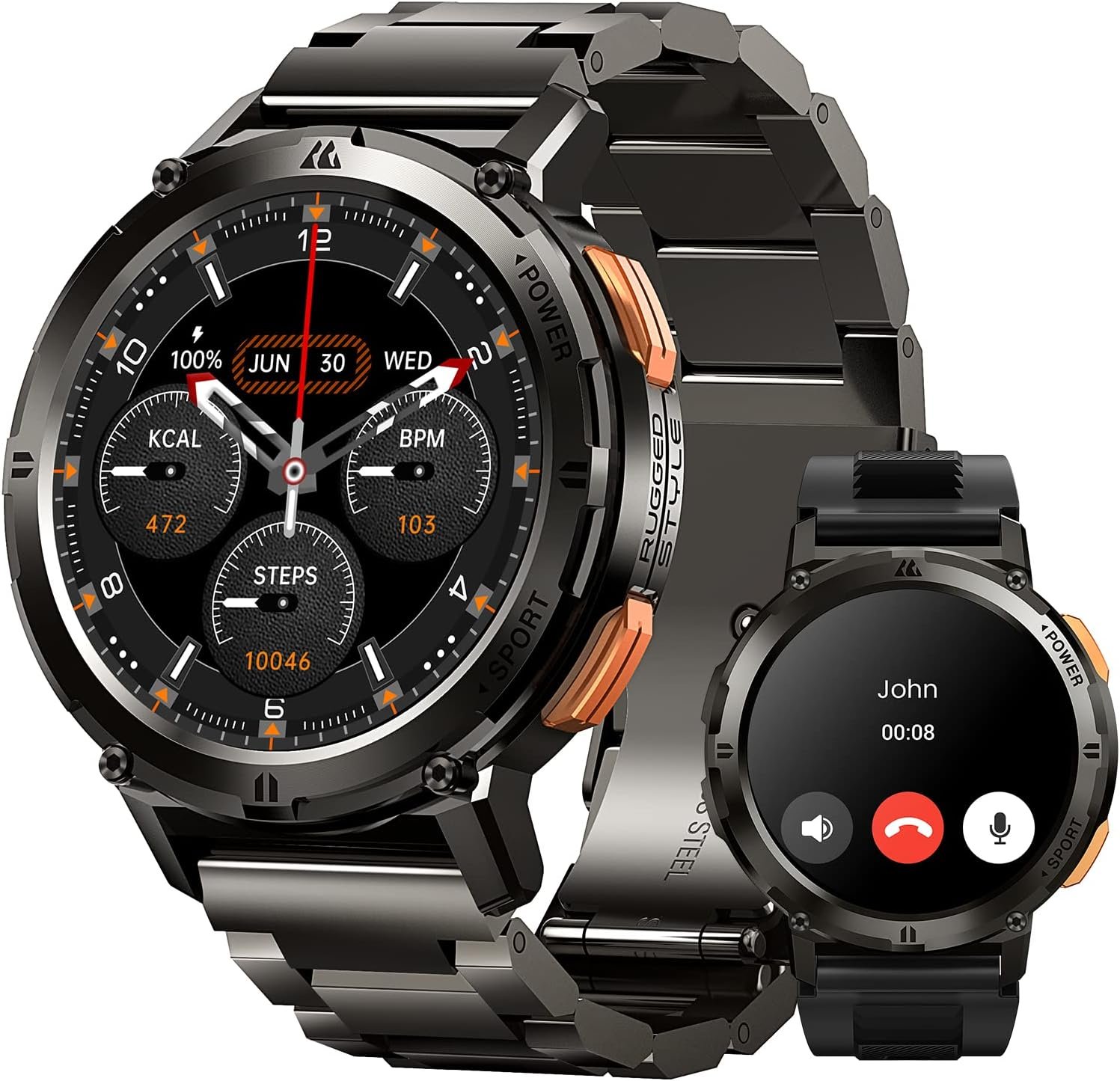 KOSPET Smart Watch for Men, 60 Days Extra-Long Battery, 50M Waterproof, AI Assistant 1.43” AMOLED Always-On Display Rugged Military Fitness Watch Answer/Make Call for Android iPhone, Black(2 Straps)