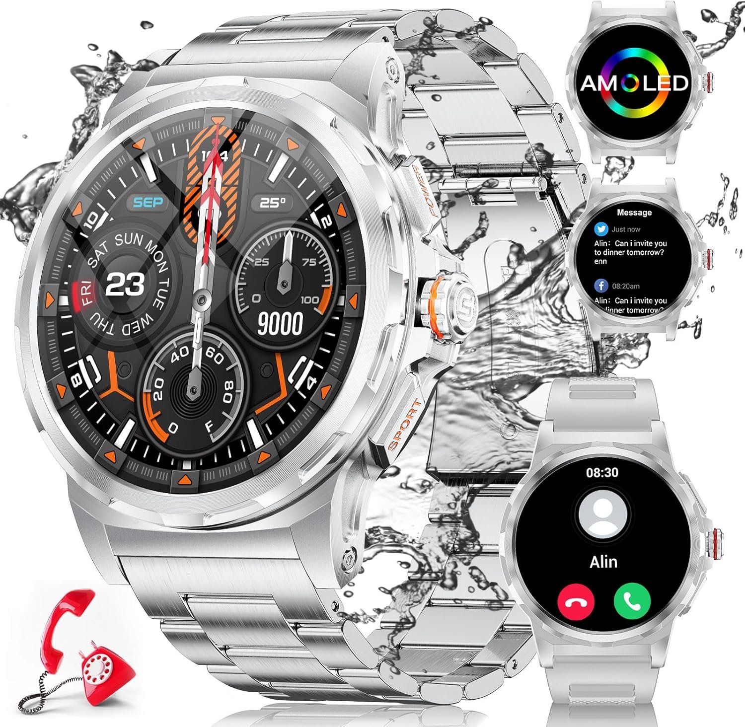 LIGE Military Smart Watch for Men(Dial&Answers),1.43″ Always on Display Smartwatch for Android iOS with 400mAH,120+ Sports Modes,Heart Rate/Blood Pressure Tracker,Multifunction Smart Watch Silver